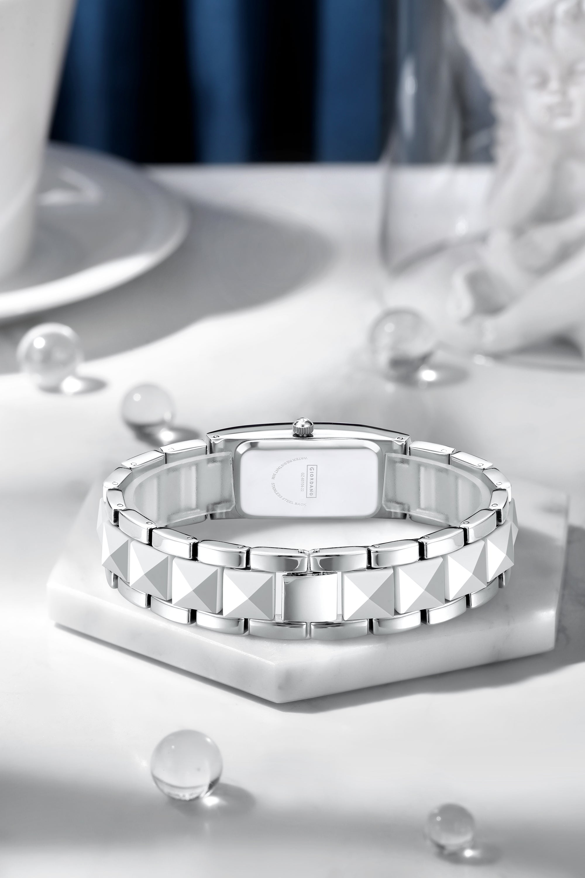 Giordano Luxury Crystal Studded Bracelet Watch for Women -  Elegant Rectangular Dial, Quartz Movement and stainless steel strap | GZ-60104-22