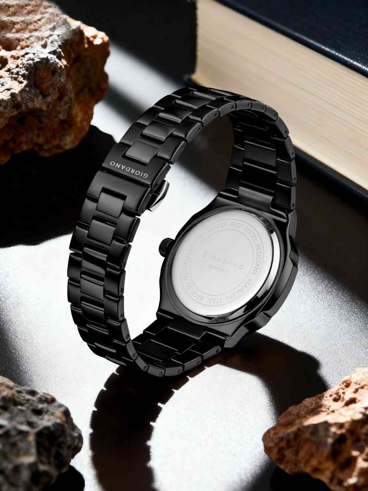 GIORDANO Analog Watch for Men – Classic Moon Phase Design with Textured Dial, Durable Stainless Steel Strap, and Date Display - GZ-50179-11