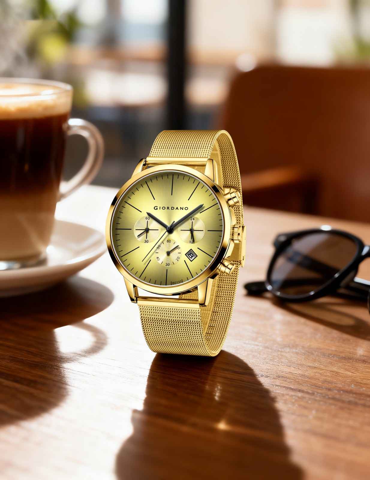 GIORDANO Formal Chronograph Watch for Men with Round Dial, Mesh Metal Strap, and Date Display - GZ-50183-33