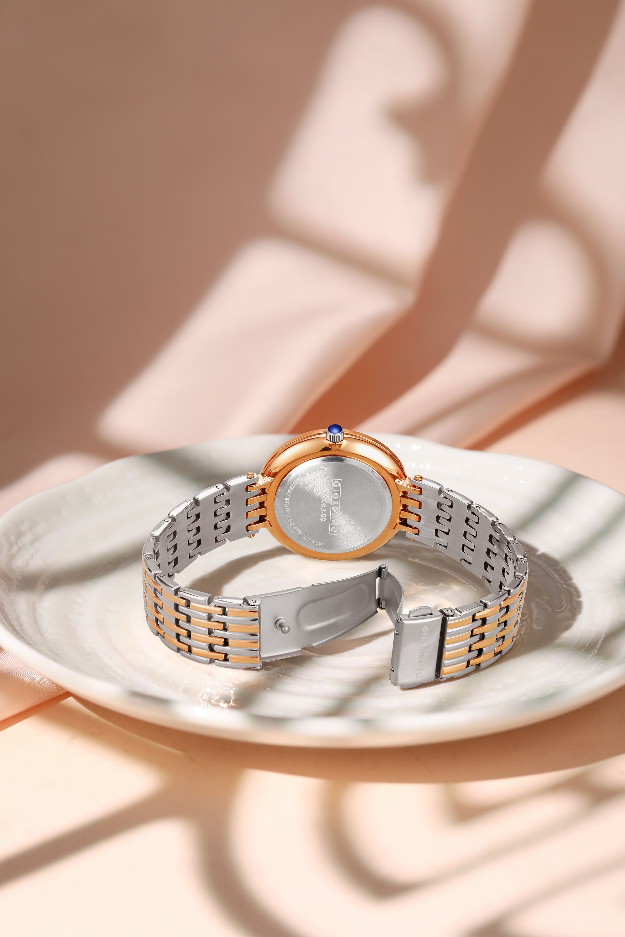 Giordano Eleganza Collection Watch for Women with Stainless Steel Strap and Crystal Embellished Bezel, Roman Numerals-A2083-99