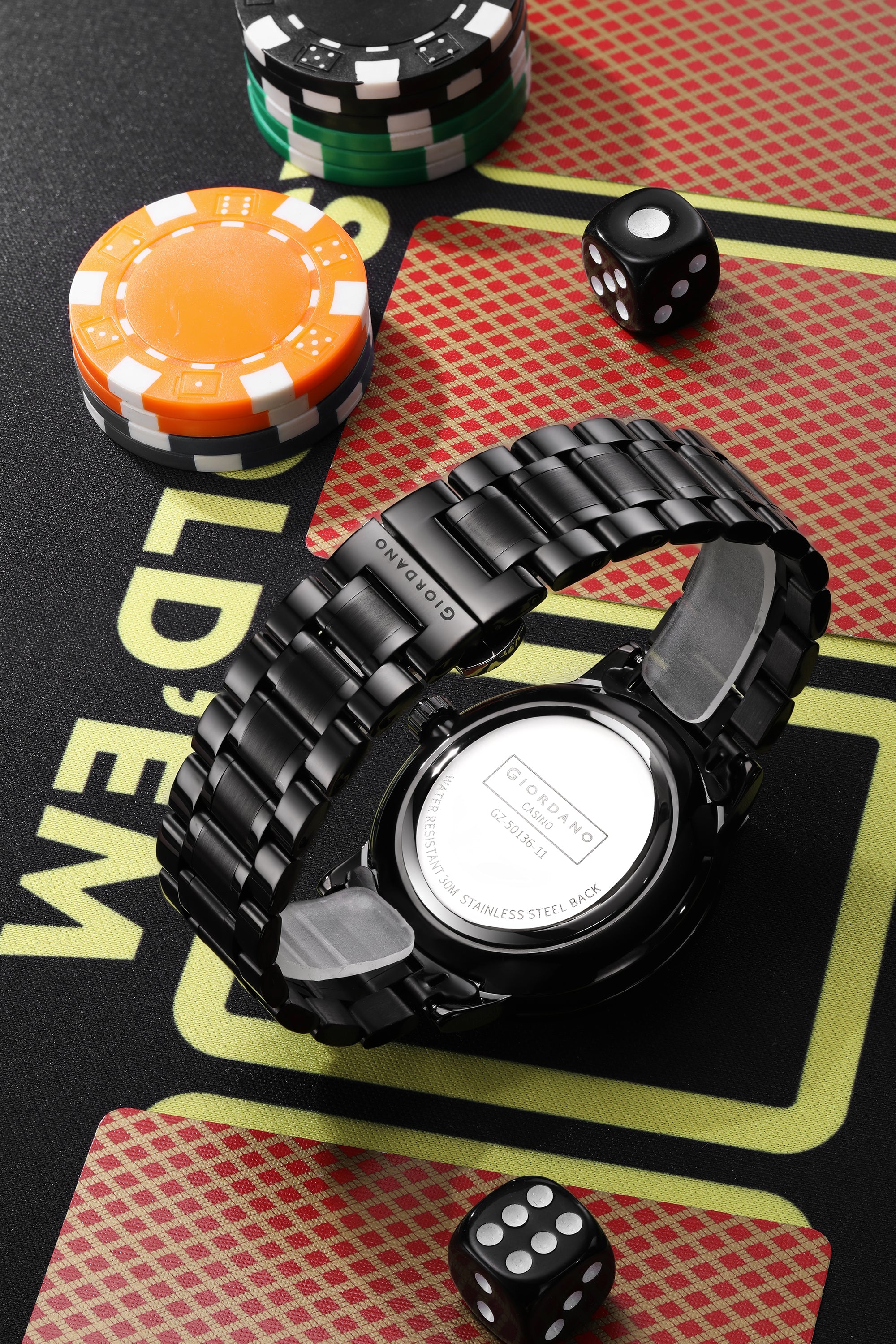 Giordano Casino Royale Analog Watch for Men– Unique Poker & Roulette Dial Design with Stainless Steel Strap – Stylish Luxury Watch GZ-50136-11