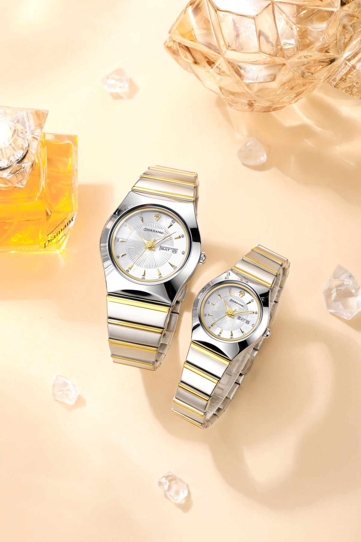 Giordano Analog Pair Watch For Unisex With Round Dial, Crystal