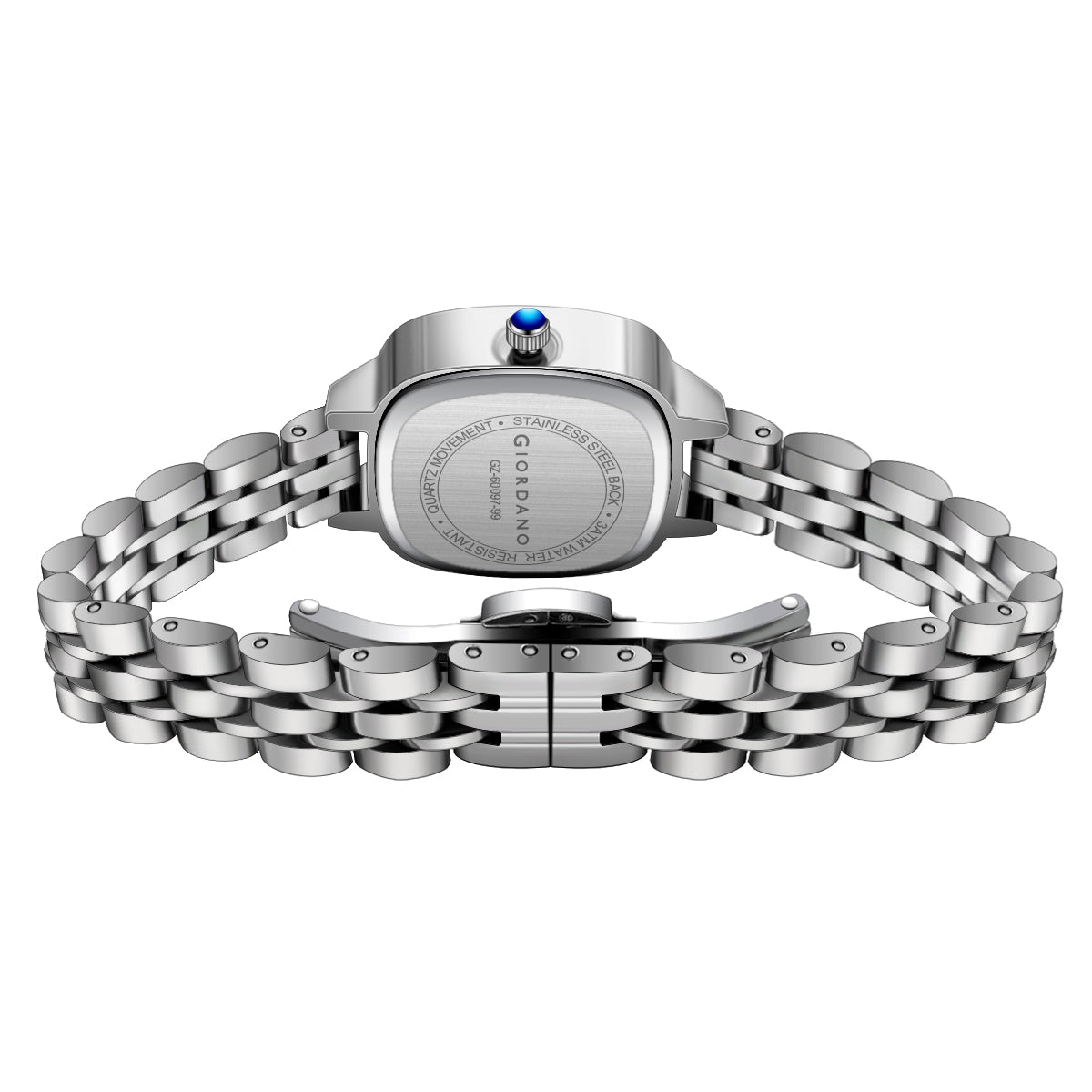 Giordano Elegant Square Watch for Women – Crystal & Roman Hour Markers, Day-Date Display, Stainless Steel Strap | GZ-60097-99