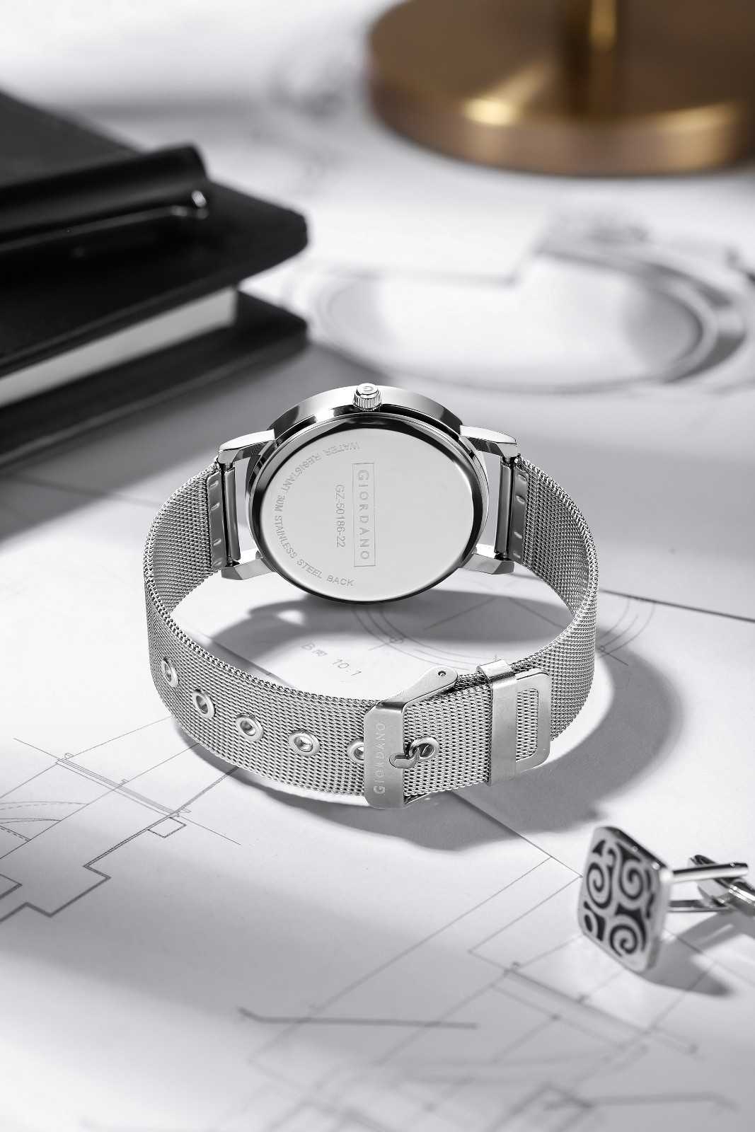 Giordano Classic Analog Quartz Watch for Men – Mesh Metal Strap, Minimalist Dial with Roman Numerals, Slim Elegant Dress Watch - GZ-50186-22