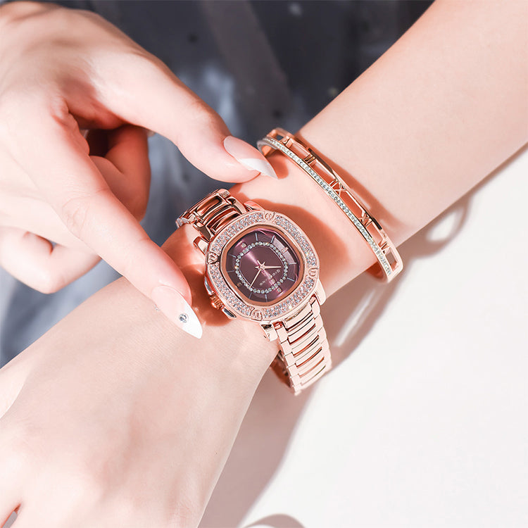 Giordano Analog dress Watch for Women with square dial , Crystal-Accented Bezel and stainless steel strap | GZ-60109-55