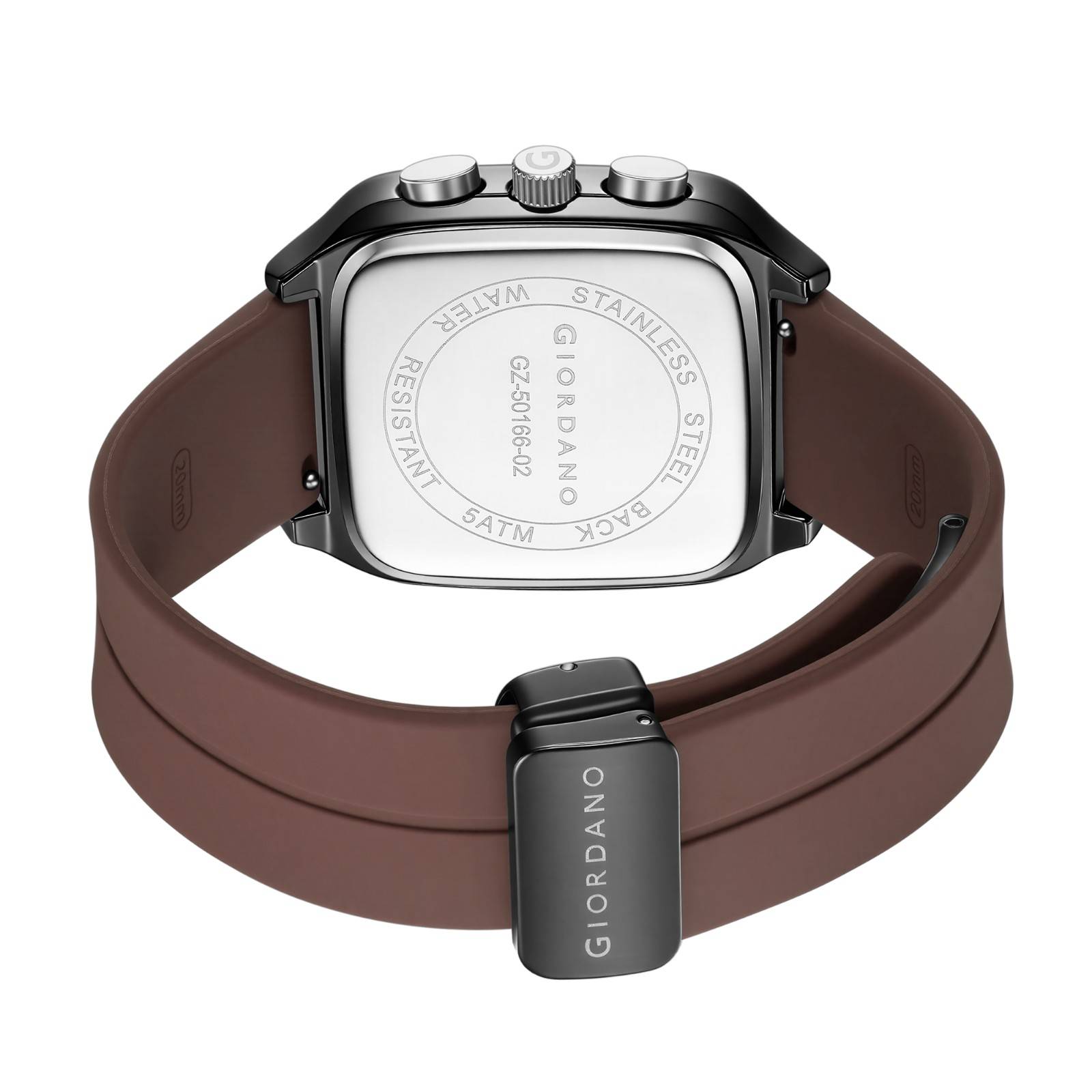 Giordano Premium Square Case Watch for Men | Moon Phase/24-Hour Indicator, Dual Subdials, Silicone Strap GZ-50166-02