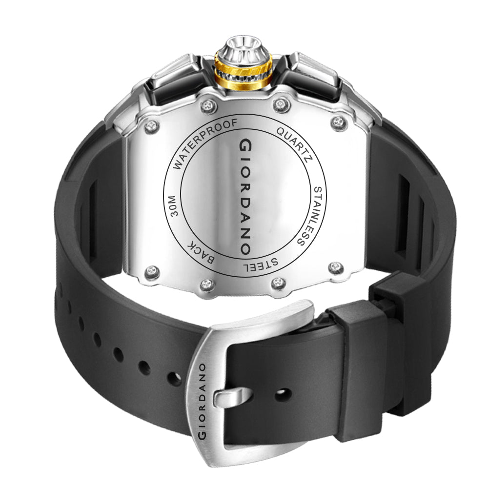 Giordano SPYDER Multifunction Watch - with Day, Date, and 24-Hour Sub-Dials | Water Resistant Square dial Unique Design Wrist Watch for Man | Best Gift for Males - GZ-50120-01