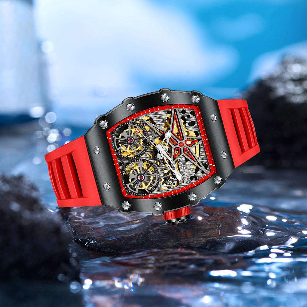 Giordano Luxury Automatic Watch for Men – Mechanical Skeleton Dial, Dual Gear Display,Silicon Strap | GZ-50128-04