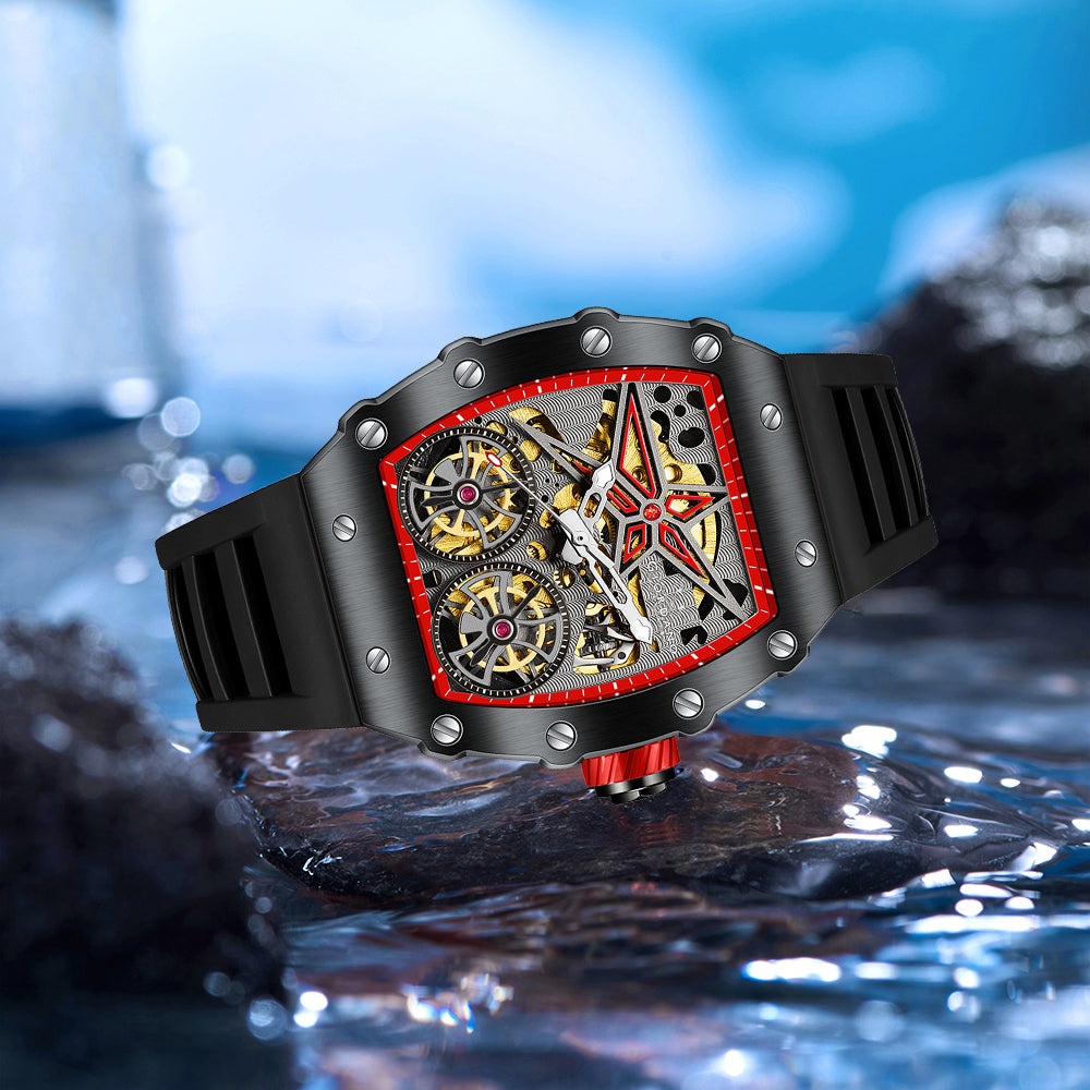 Giordano Luxury Automatic Watch for Men – Mechanical Skeleton Dial, Dual Gear Display,Silicon Strap | GZ-50128-02