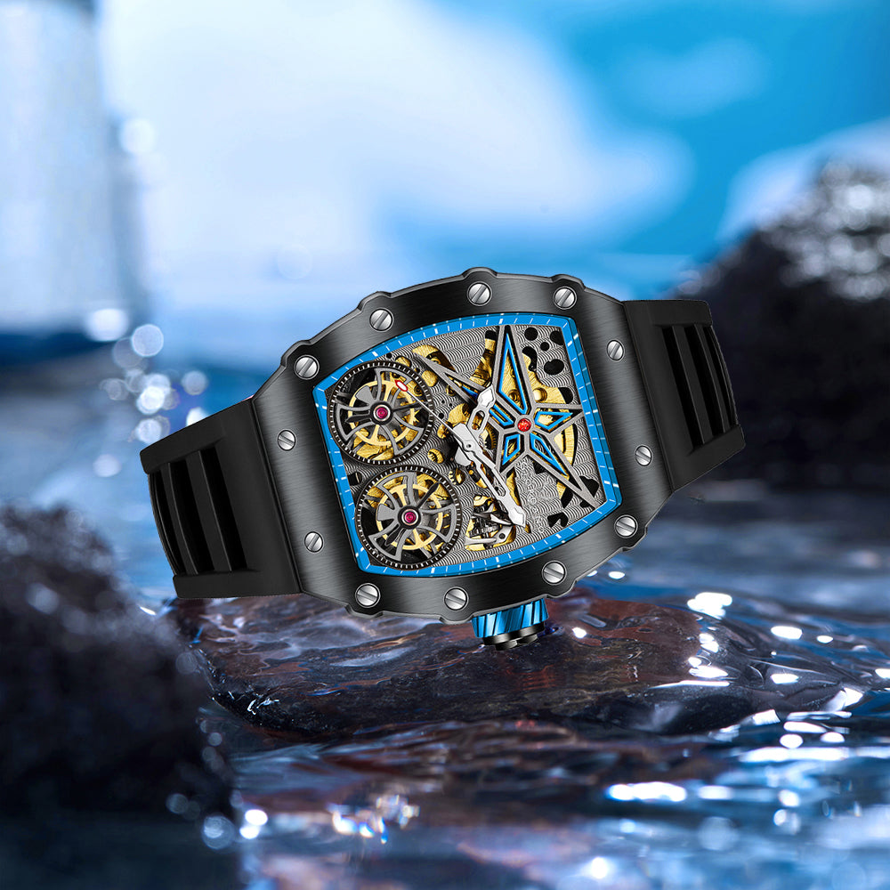 Giordano Luxury Automatic Watch for Men – Mechanical Skeleton Dial, Dual Gear Display,Silicon Strap | GZ-50128-01