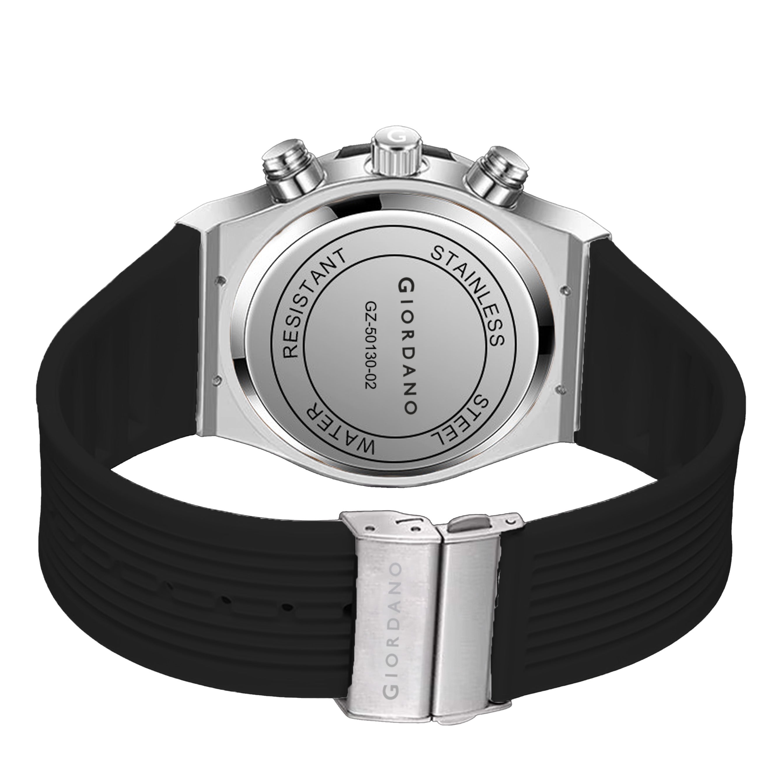Giordano Multi-Function Watch for Men | Rainbow Crystal Bezel | Skeleton Dial | Black Sillicon Strap | GZ-50130-02