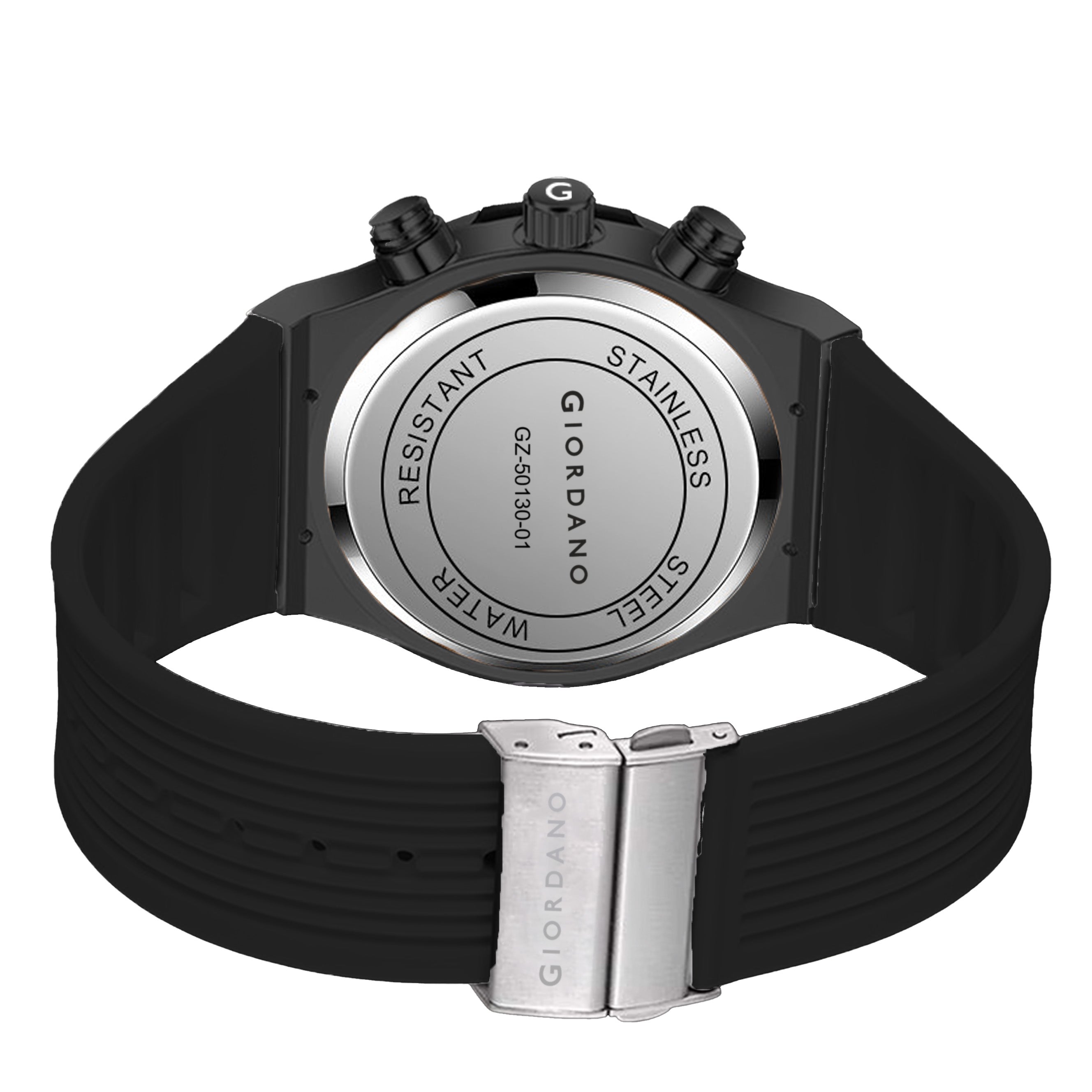 Giordano Multi-Function Watch for Men | Rainbow Crystal Bezel | Skeleton Dial | Black Sillicon Strap | GZ-50130-01