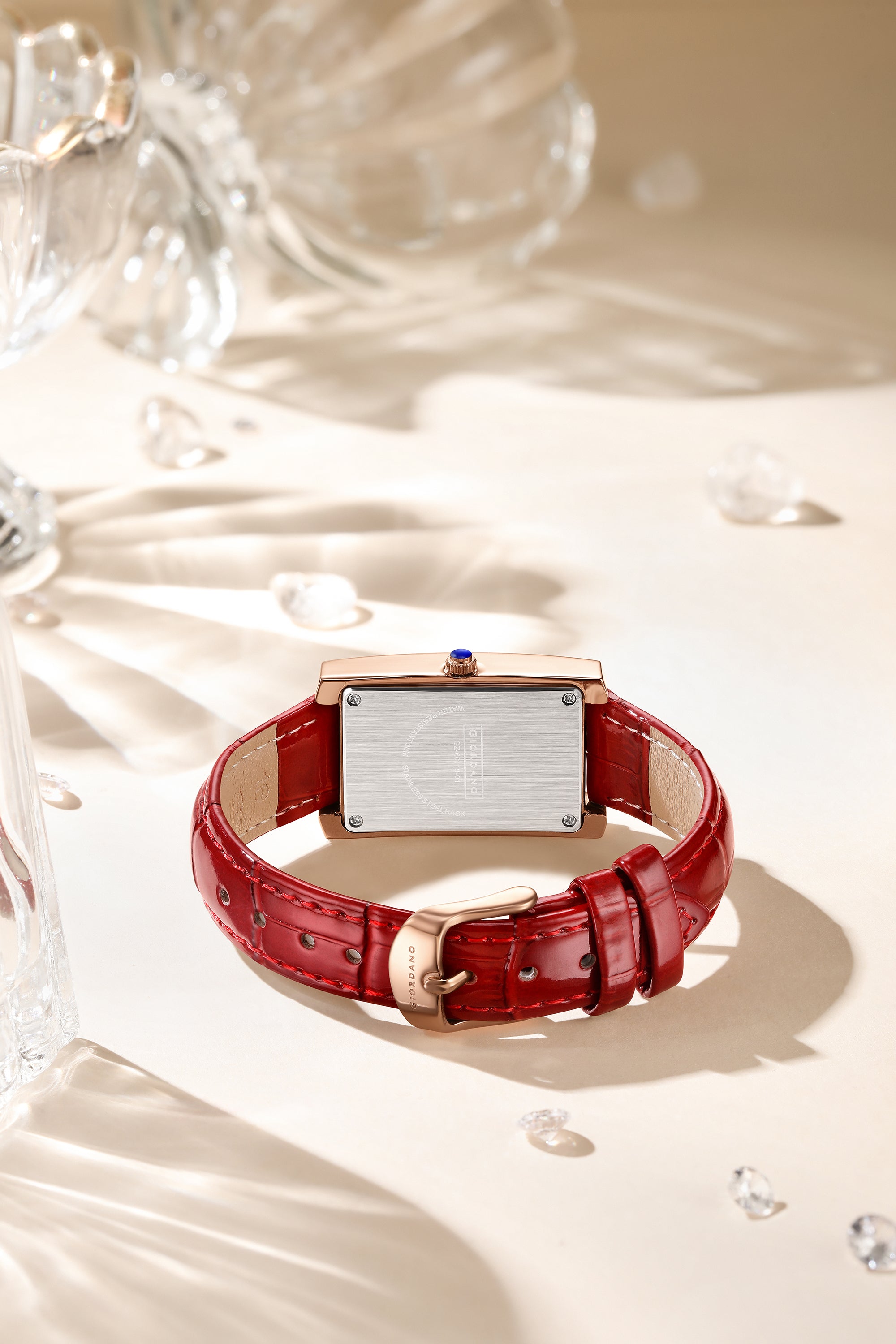 Giordano Rectangular Dress Watch for women with Crystal Bezel, roman indiced and Sparkling Dial | GZ-60119-01