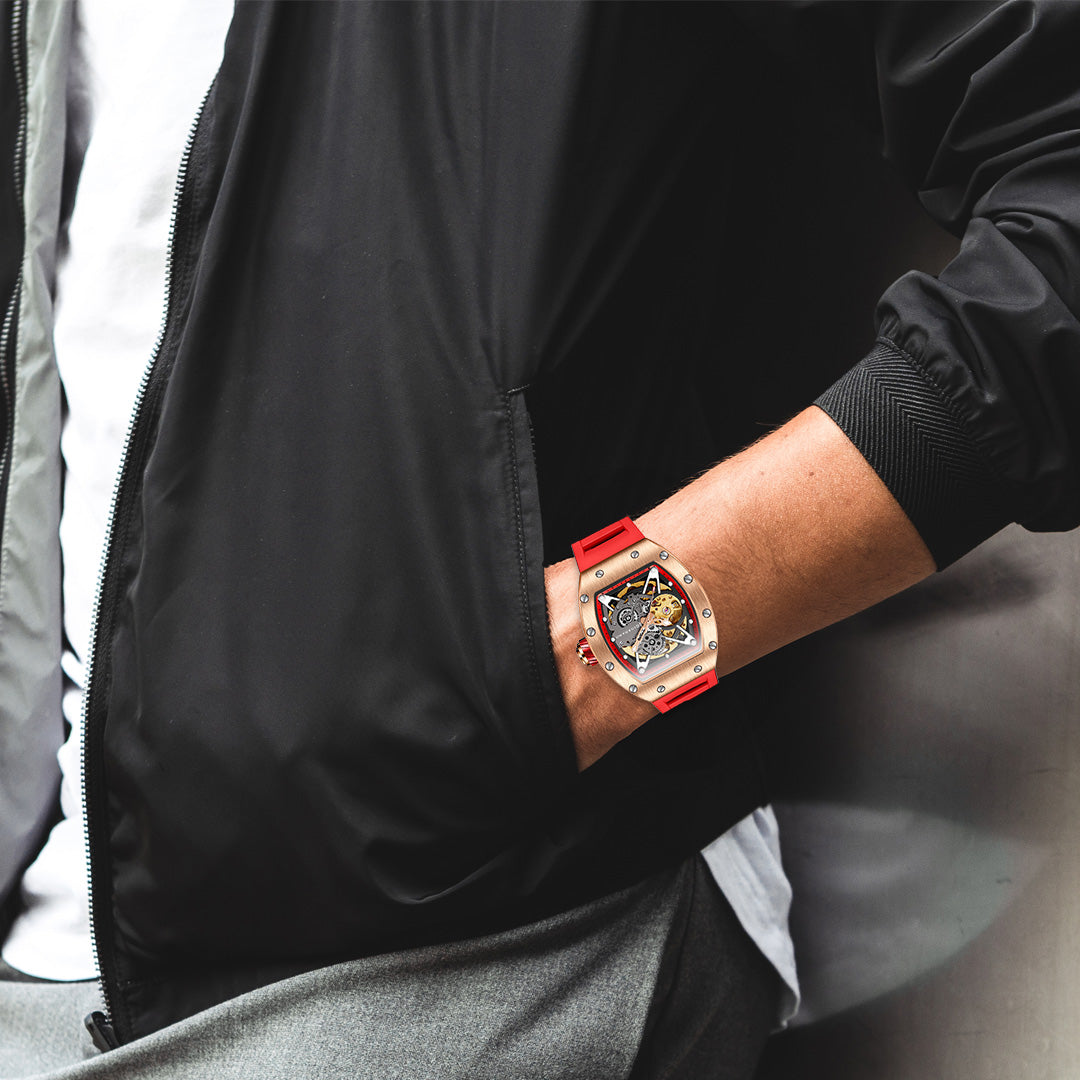 Giordano Automatic Wrist Watch for Men - Open Skeleton Dial | Brushed Steel Case Mechanical Movement with Silicone Strap | GZ-50145-03