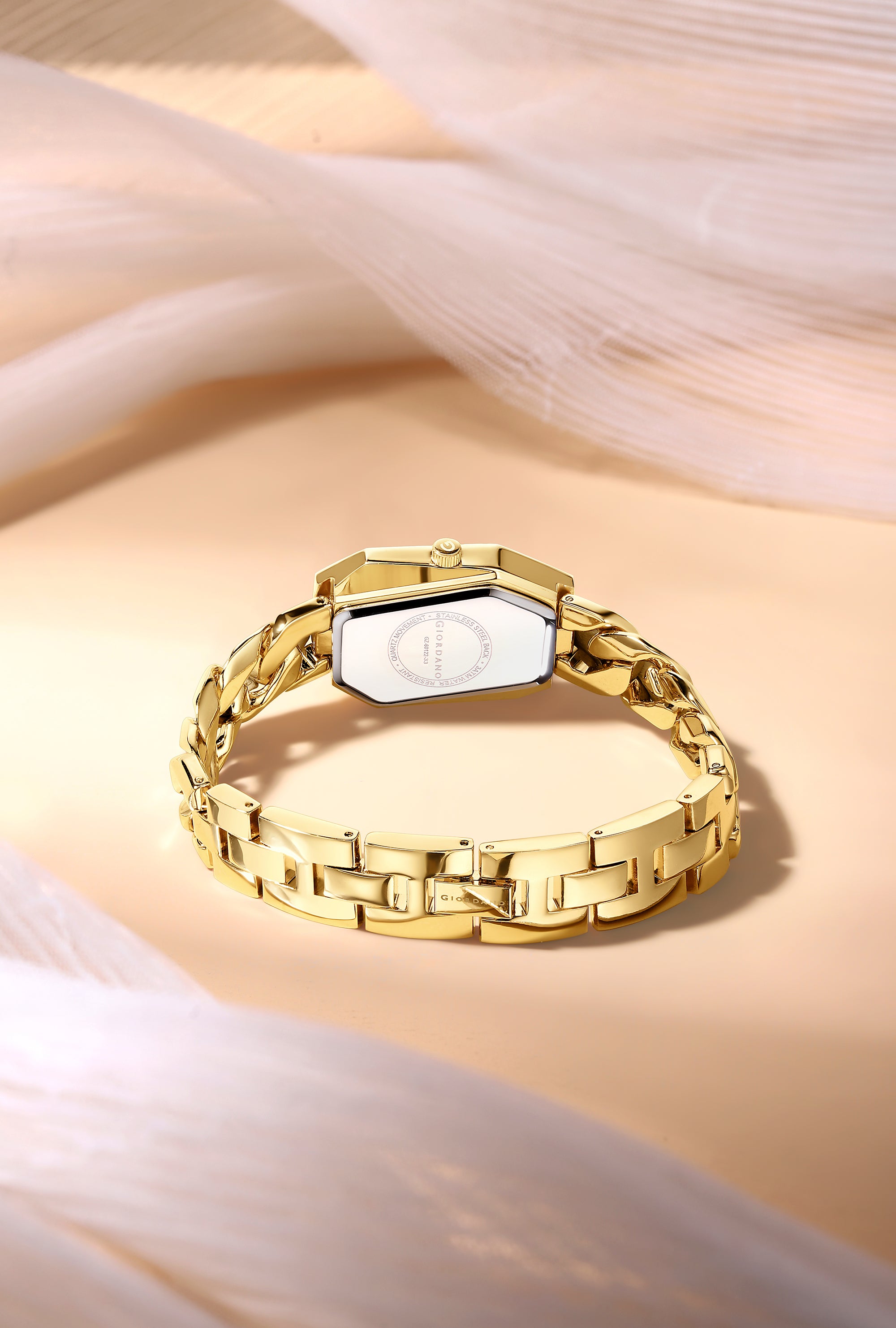 Giordano Stylish Analog Watch for Women – Hexagon Dial, Trendy Chain Link Stainless Steel Strap, Elegant Dress Timepiece | GZ-60122-33