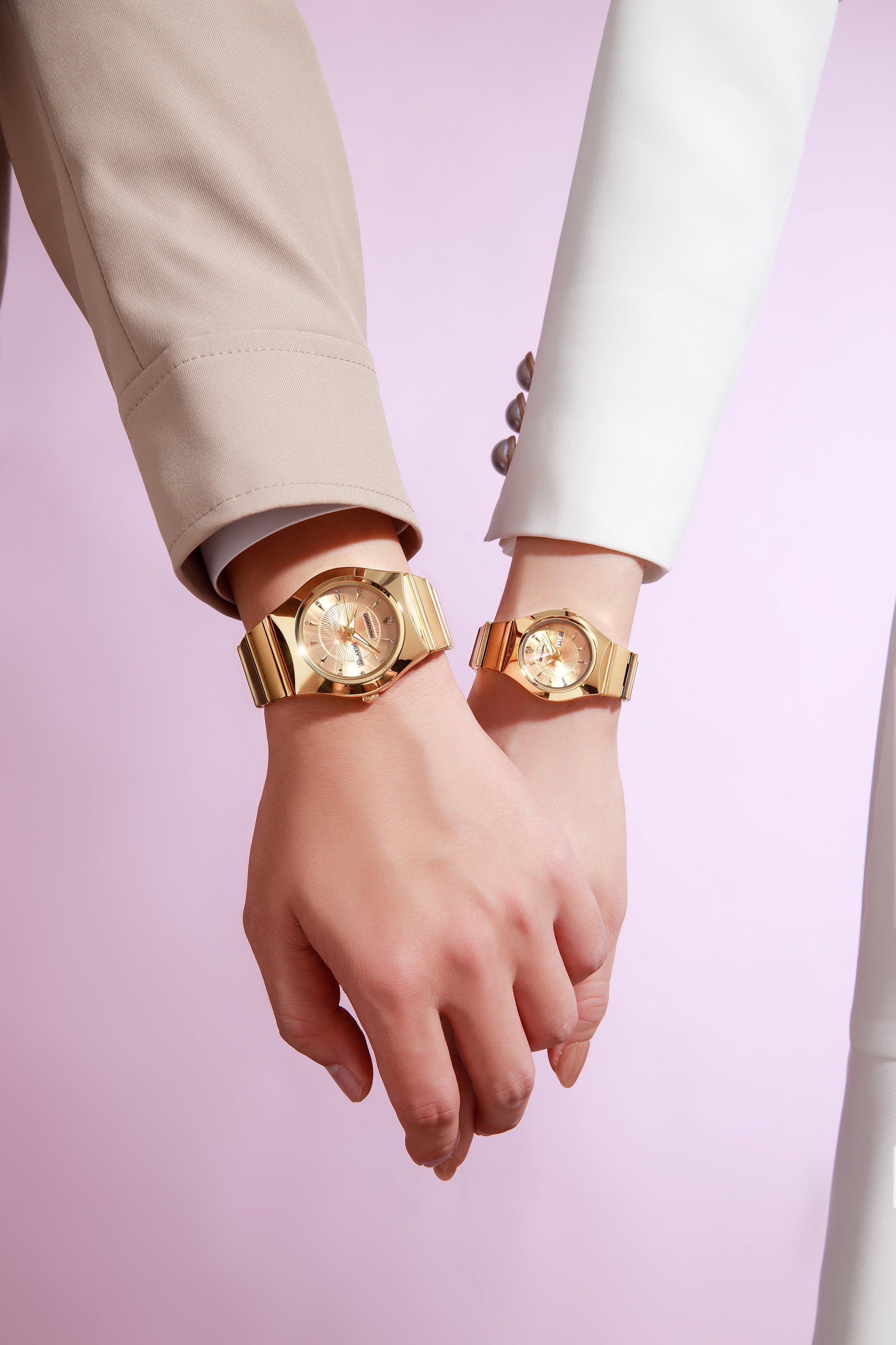 Giordano Analog Pair Watch For Unisex With Round Dial, Crystal Indices , Date Display And Stainless Steel Strap GZ-990-SET-11