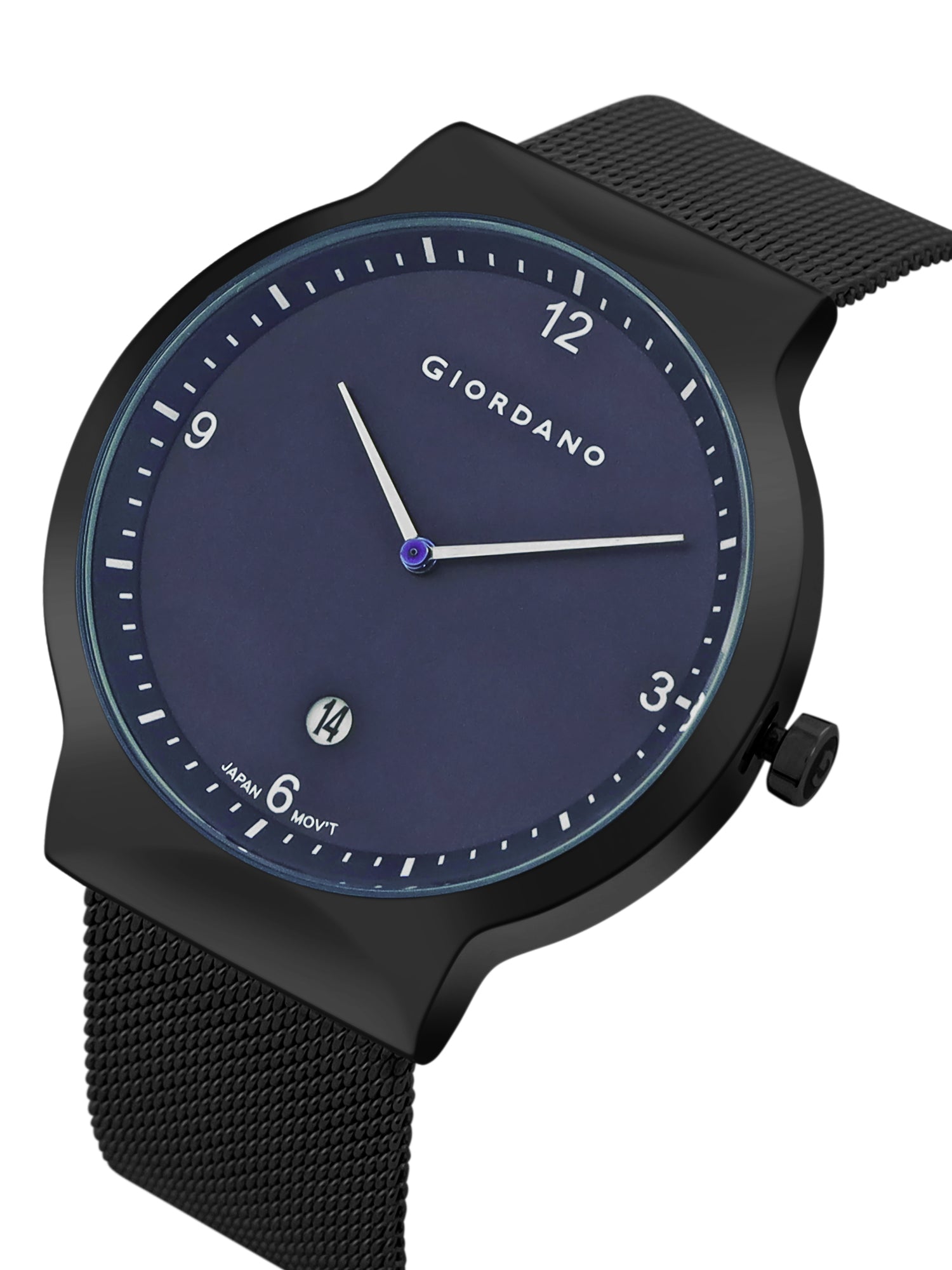 Giordano Analog Casual Round dial Wrist Watch for Men with mesh Metal Strap and Date Window | GZ-50057-22