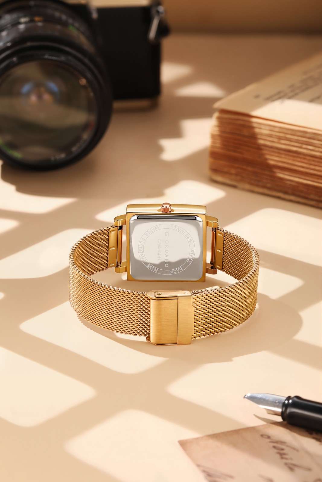 GIORDANO Classic Analog Watch for Women | Sunray Square Dial, Minimal Index Markers & Stainless Steel Mesh Strap - GZ-60124-11