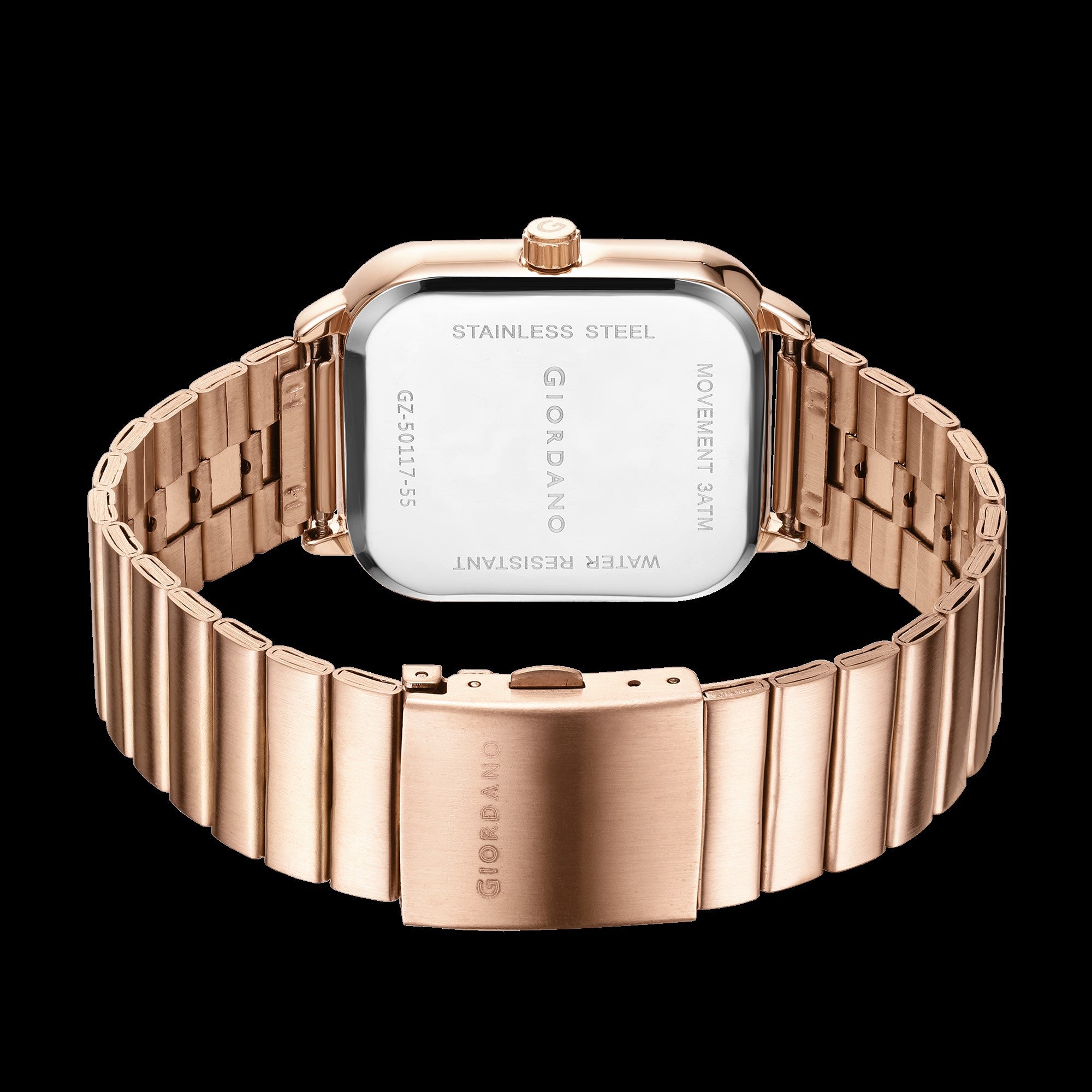 Giordano Silver  Classic Square Analog Watch for Men with Moon Phase Display and Stainless Steel Strap GZ-50117-55