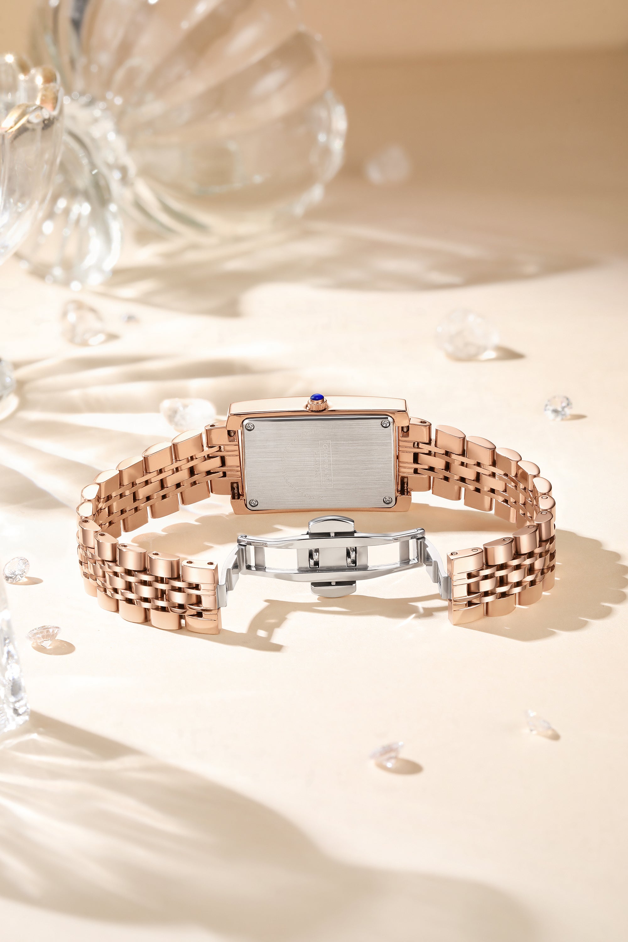 Giordano Rectangular Dress Watch for women with Crystal Bezel, roman indiced and Sparkling Dial | GZ-60119-33