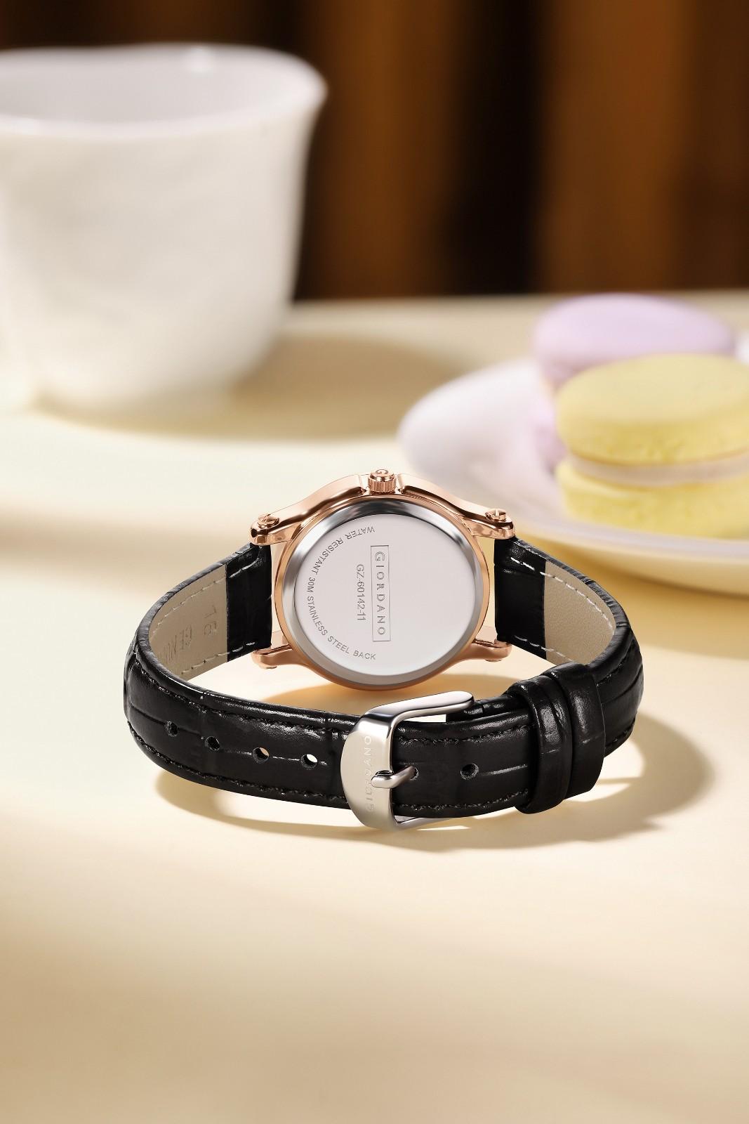 Giordano Luxury Analog Quartz Watch for Women – Rose Gold Case, Roman Numerals, Crystal-Studded Dial, Leather Strap – Elegant Timepiece - GZ-60142-11