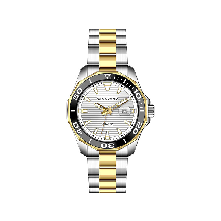 Giordano Stainless Steel Analog Watch for Men – Classic Sporty Design | Textured Dial, Quartz Movement and Date Display with Magnifier | GZ-50149-33