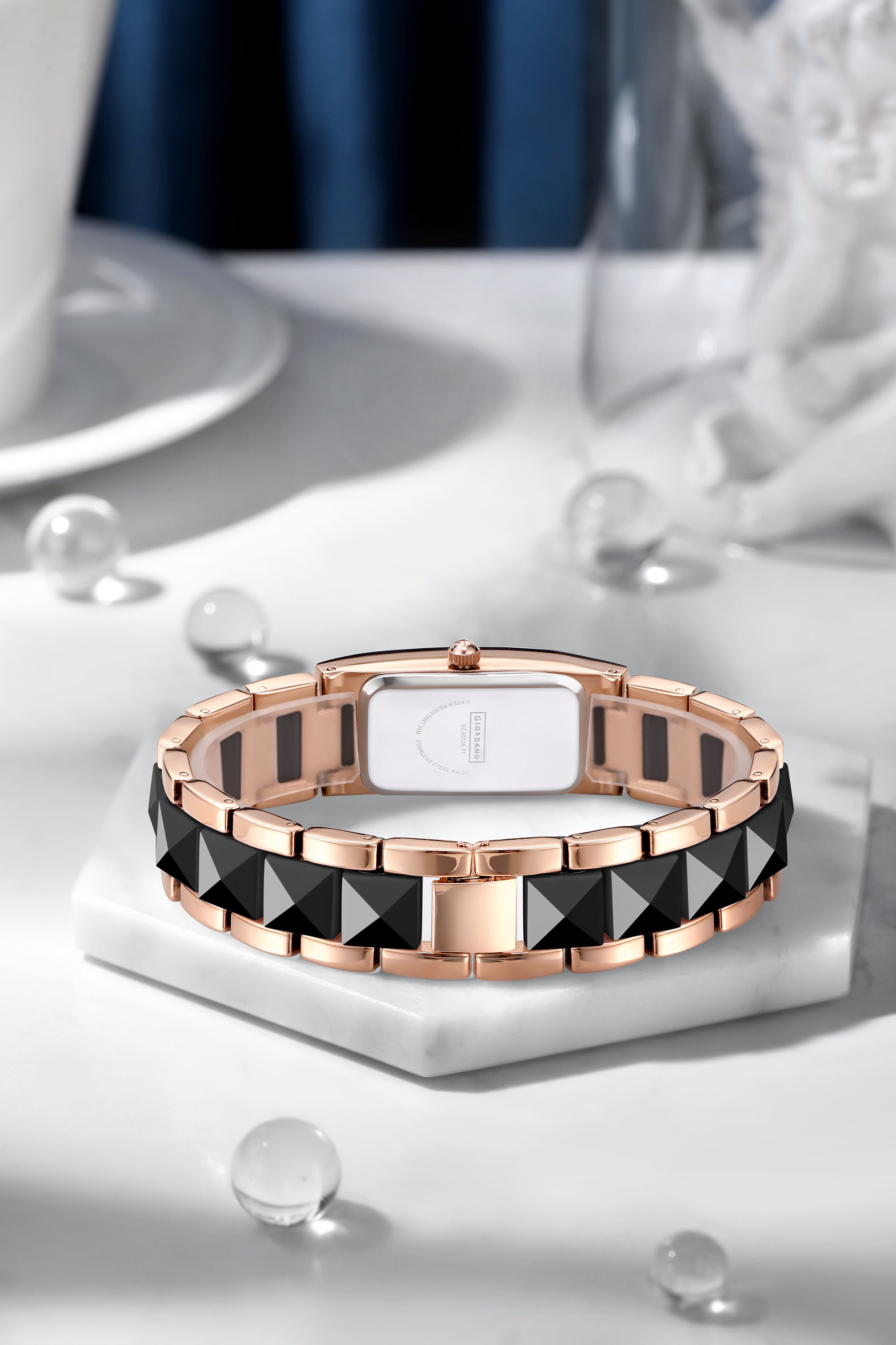 Giordano Luxury Crystal Studded Bracelet Watch for Women -  Elegant Rectangular Dial, Quartz Movement and stainless steel strap | GZ-60104-11