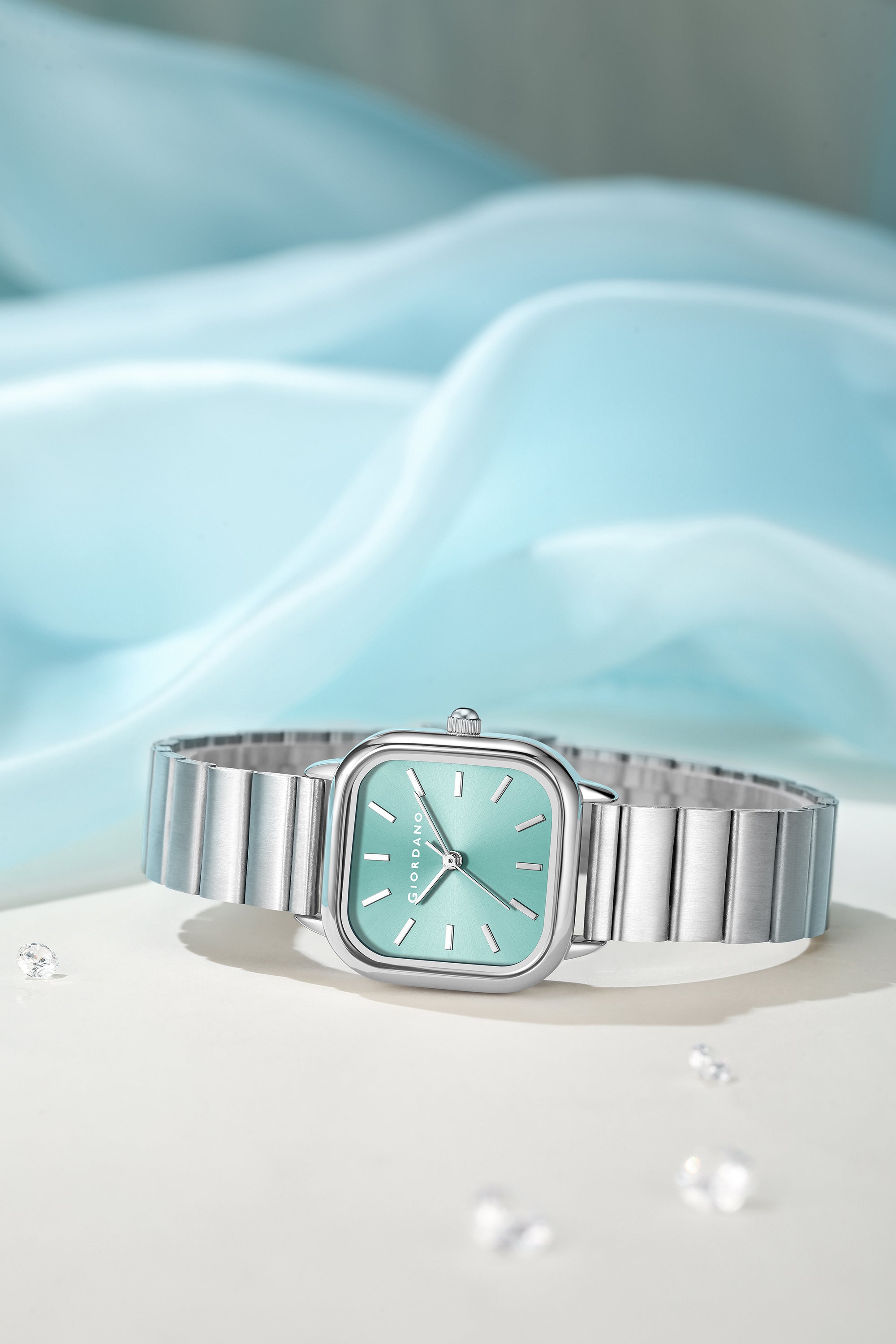 Giordano Classic Square Watch for Women – Polished Stainless Steel Strap, Minimalist Compact Design | GZ-60098-55