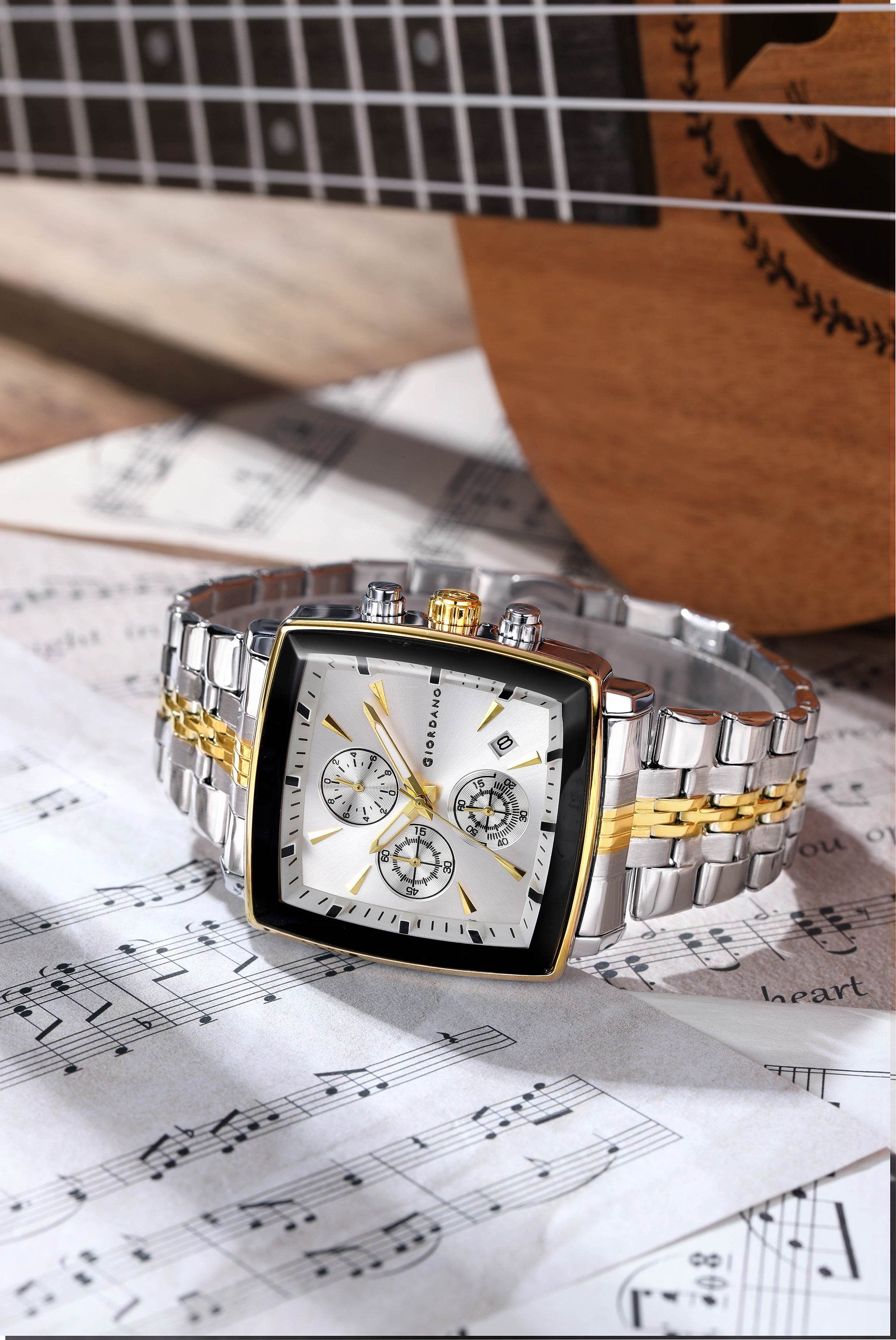 Giordano Multi Function Watch For Men With Square White Dial, Stainless Steel Strap And Date Display GZ-50138-33