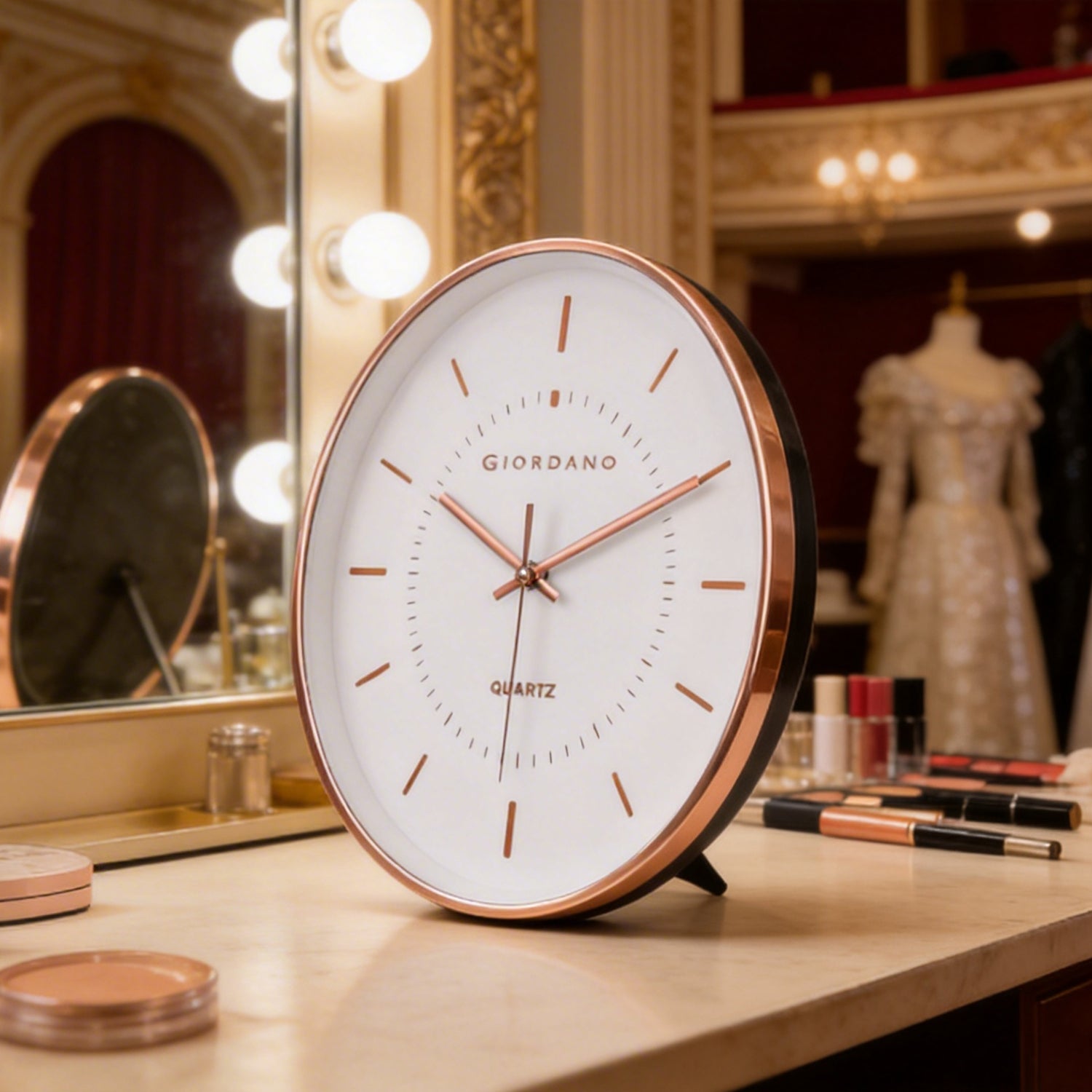 Giordano Wall Clock, Silent Sweep Non-Ticking Quartz Movement, 12.6 Inch(32 cm) HD Glass White Dial, Rose Gold Oval Plastic Frame, Metal Hand - GDCLTY1001RGWHT