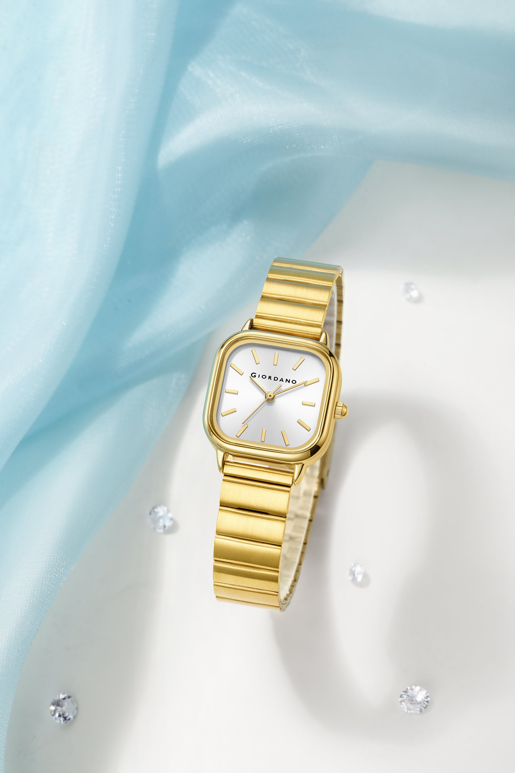 Giordano Classic Square Watch for Women – Polished Stainless Steel Strap, Minimalist Compact Design | GZ-60098-66