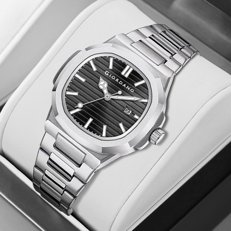 Giordano Analog Watch for Men – Textured Dial, Stainless Steel Strap, Date Display, Quartz Movement, Water Resistant | GZ-50134-22