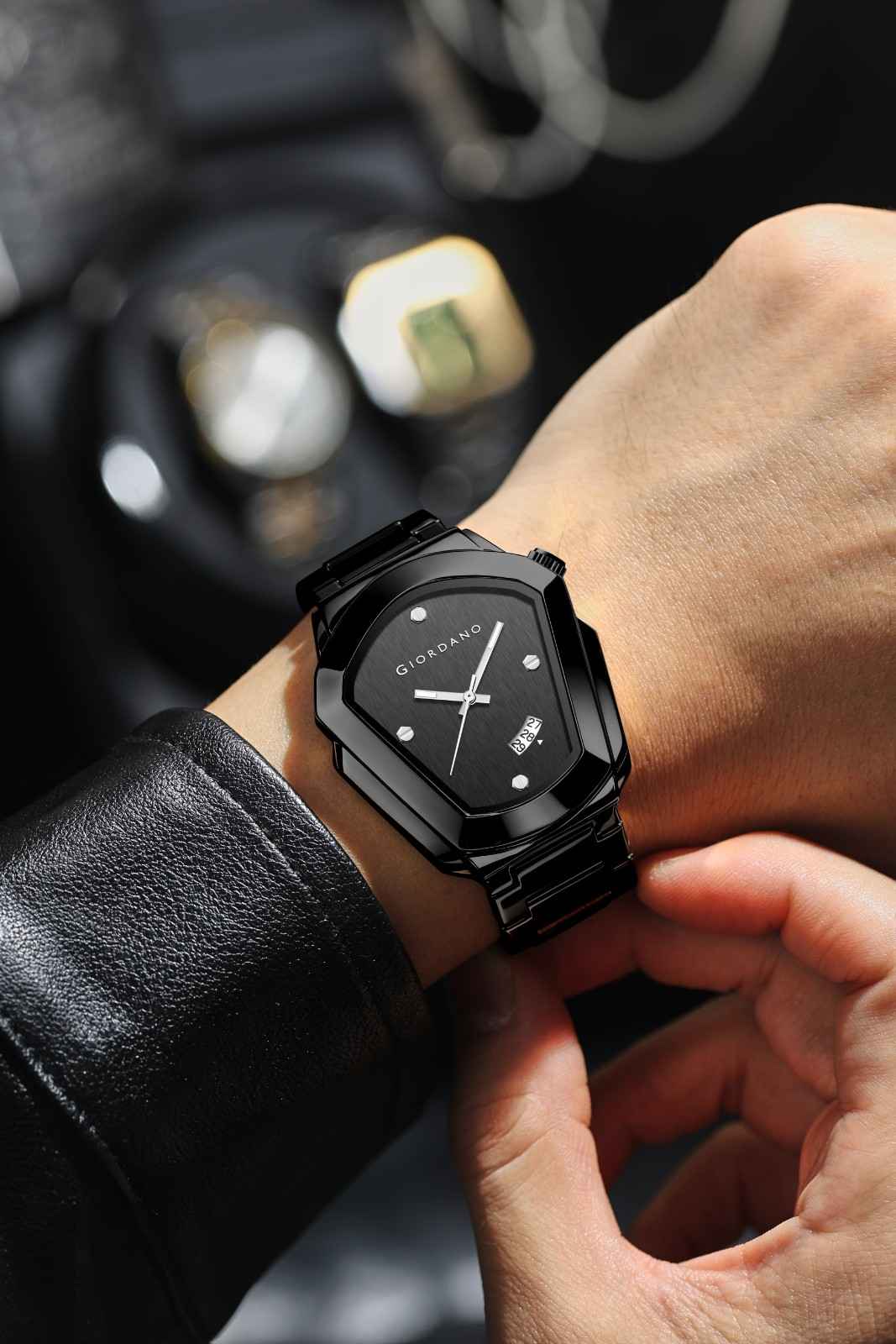 GIORDANO Elegant Analog Watch for Men with Unique Pentagon Dial, Stainless Steel Strap, Date Display, Water Resistant - GZ-50175-11