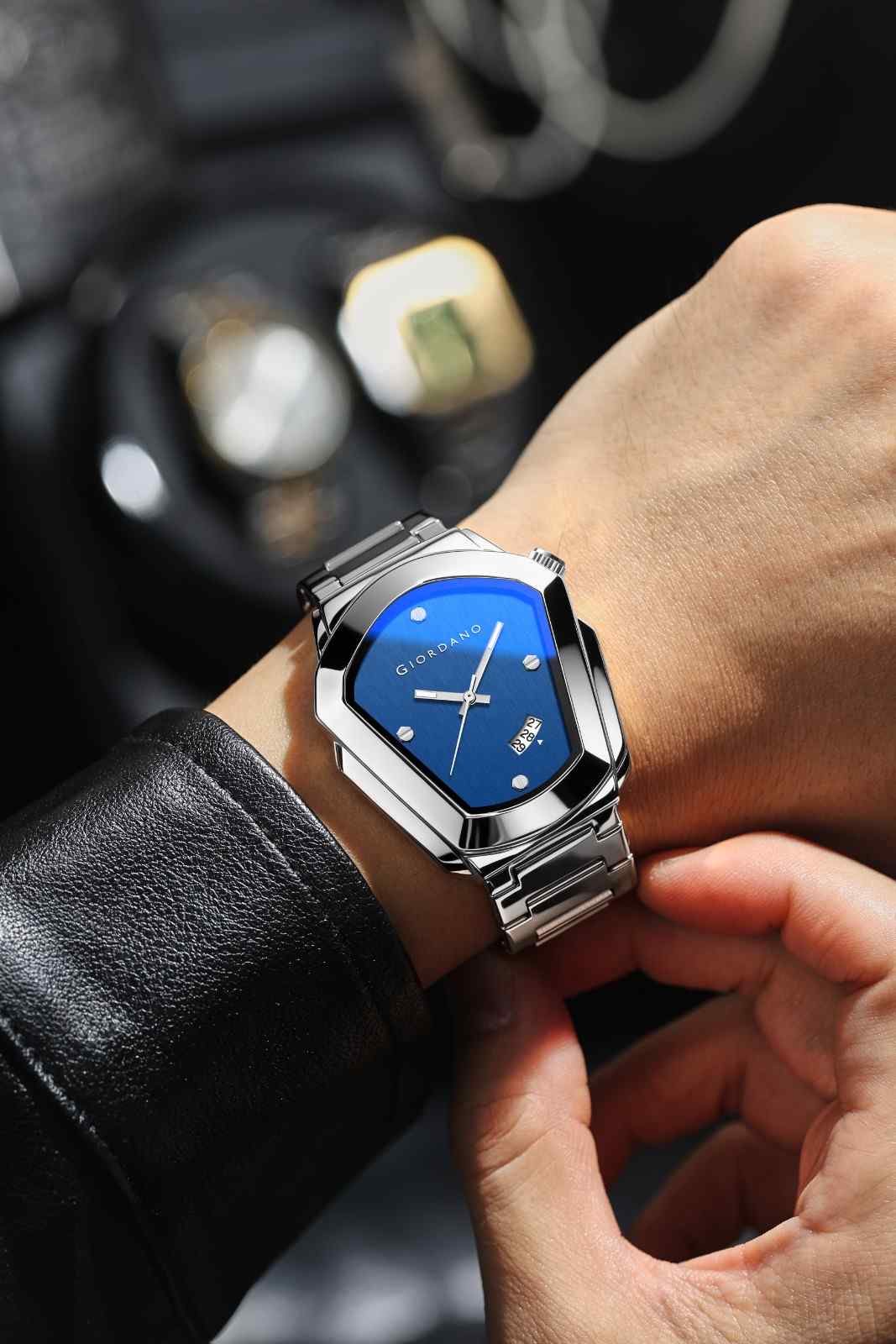 GIORDANO Elegant Analog Watch for Men with Unique Pentagon Dial, Stainless Steel Strap, Date Display, Water Resistant - GZ-50175-33