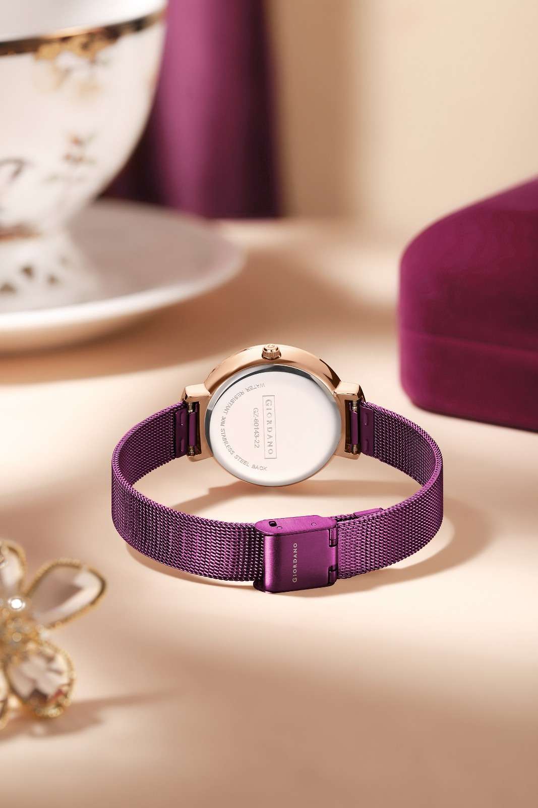 Giordano Luxury Rose Gold Analog Watch for Women – Crystal Embellished Dial, Mesh Strap, Quartz Movement – Elegant Timepiece - GZ-60143-22