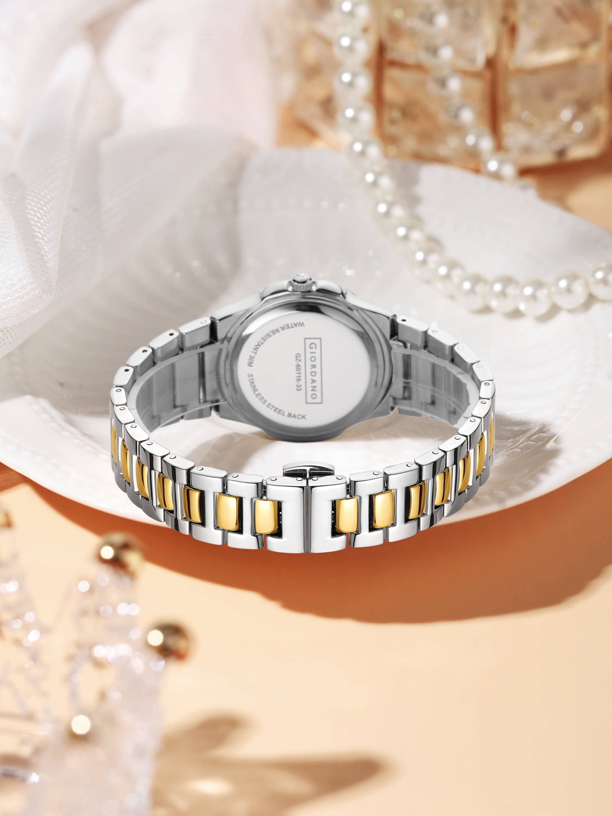 Giordano Luxury Watch for Women with crystal indices ,textured Dial, stainless steel strap and date display | GZ-60116-22