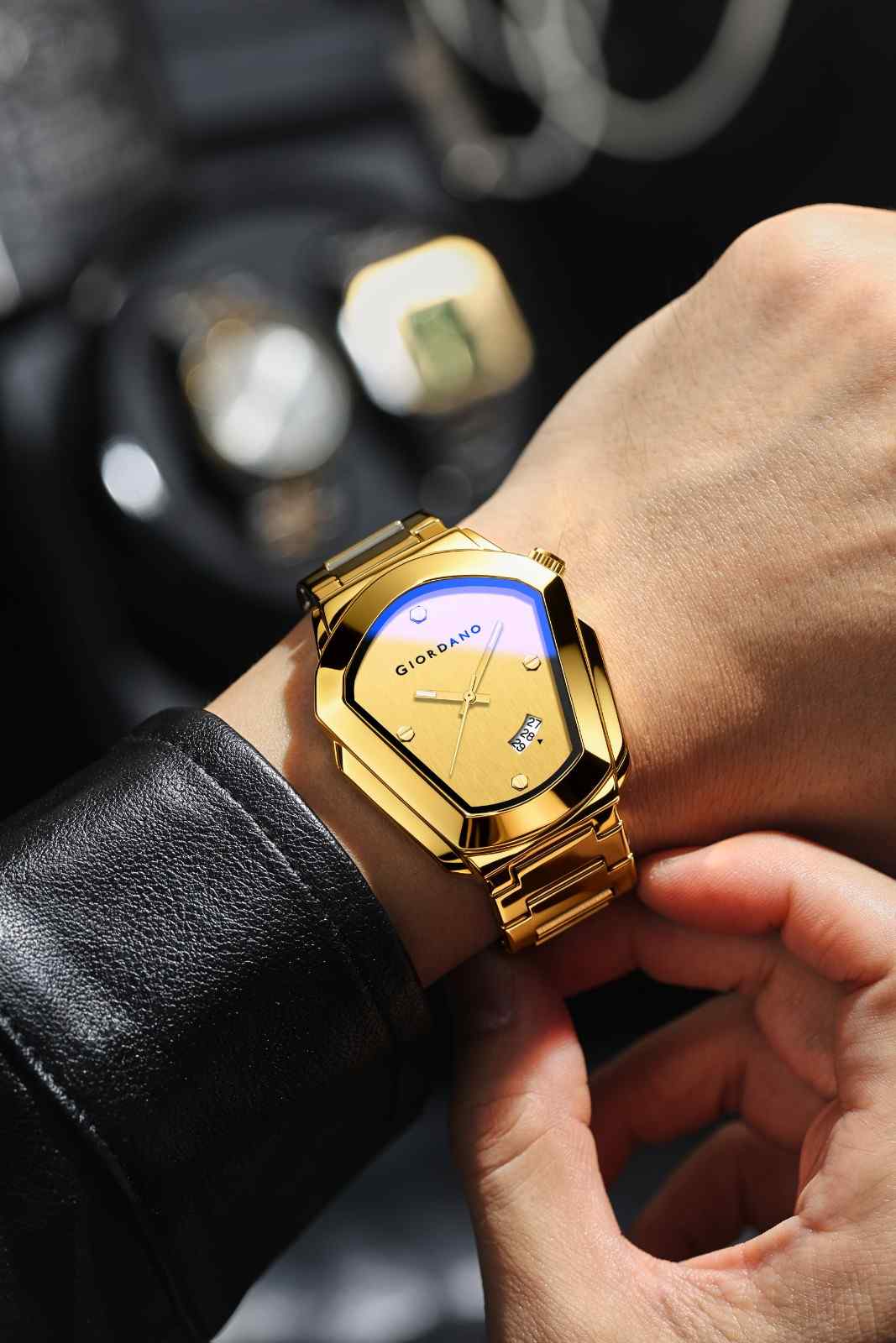 GIORDANO Elegant Analog Watch for Men with Unique Pentagon Dial, Stainless Steel Strap, Date Display, Water Resistant - GZ-50175-44