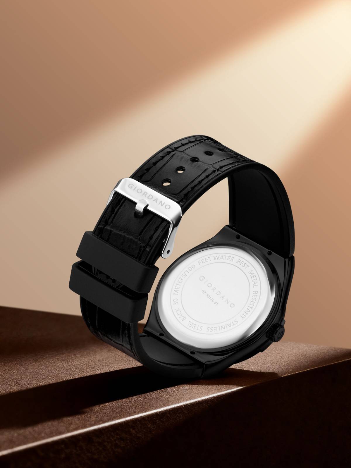 GIORDANO Luxury Watch for Men with Leather Strap, Day-Date Display, Brushed Metal Finish, and Silver Screw Details - GZ-50176-01