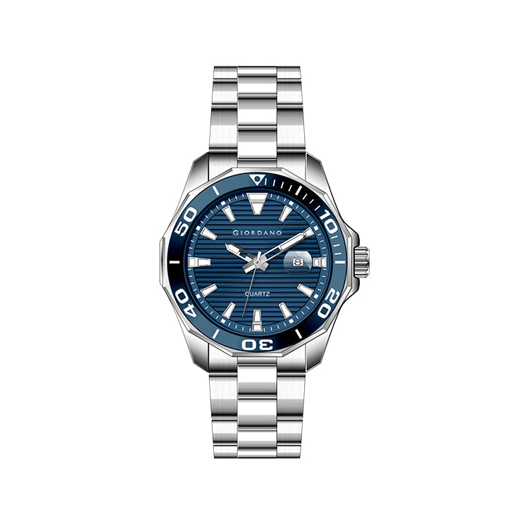 Giordano Stainless Steel Analog Watch for Men – Classic Sporty Design | Textured Dial, Quartz Movement and Date Display with Magnifier | GZ-50149-22