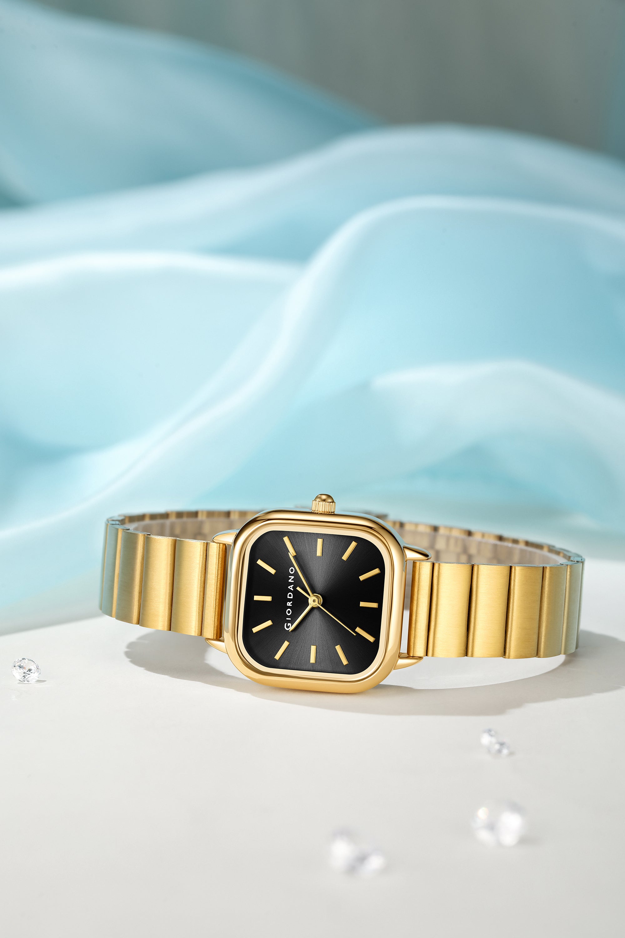 Giordano Classic Square Watch for Women – Polished Stainless Steel Strap, Minimalist Compact Design | GZ-60098-22