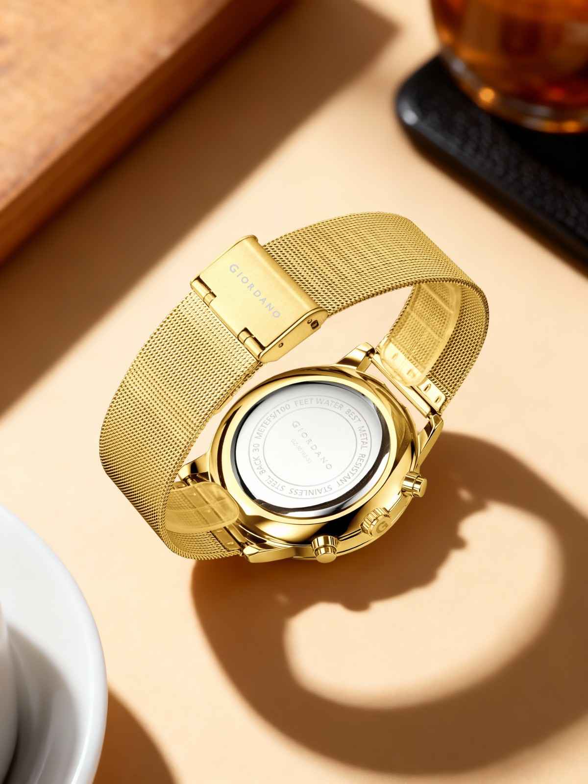 GIORDANO Formal Chronograph Watch for Men with Round Dial, Mesh Metal Strap, and Date Display - GZ-50183-33