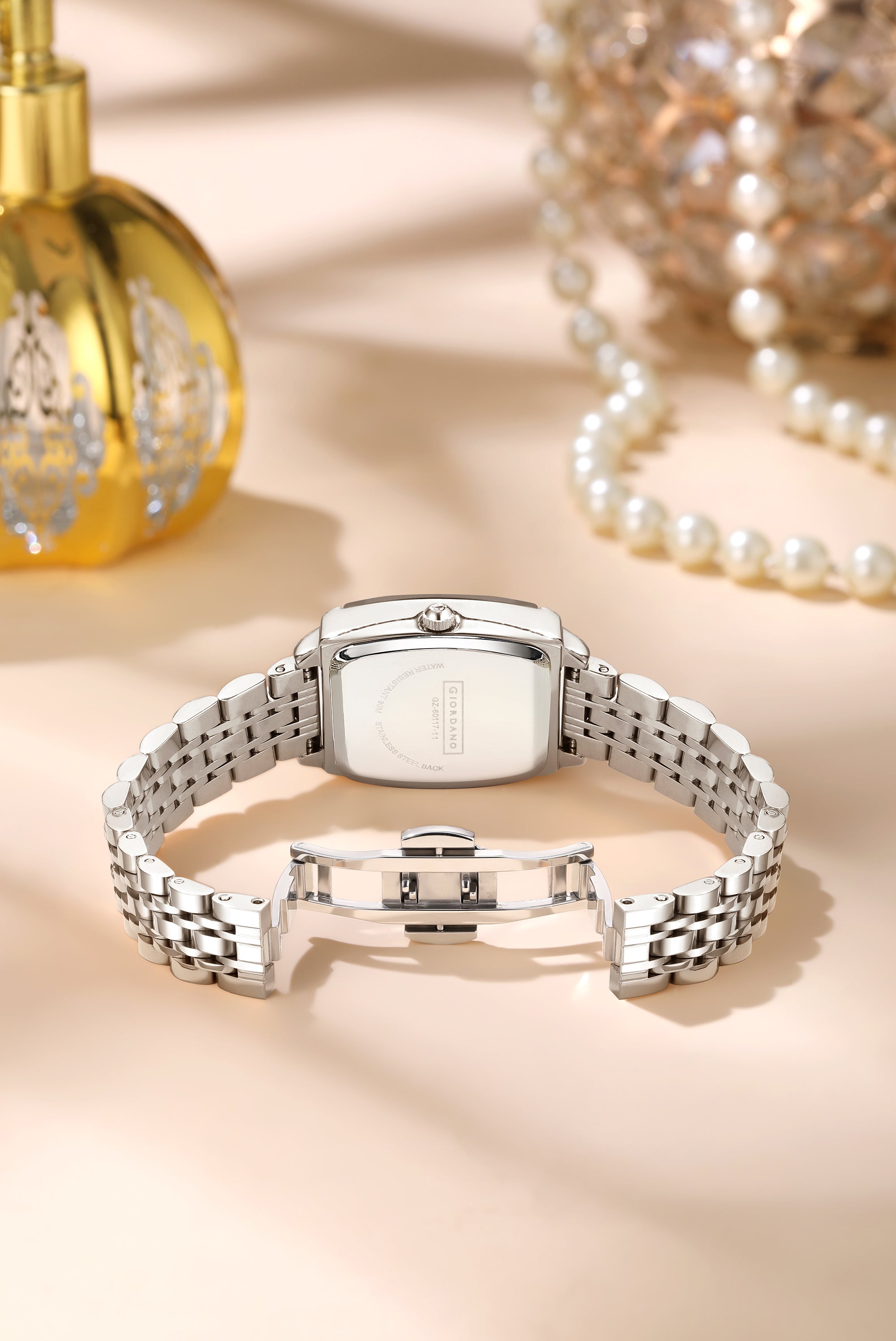 Giordano Analog Watch for Women – Elegant Square Cut-Glass Dial, Crystal Roman Numerals, Stainless Steel Strap – Stylish Luxury Timepiece & Gift | GZ-60117-11