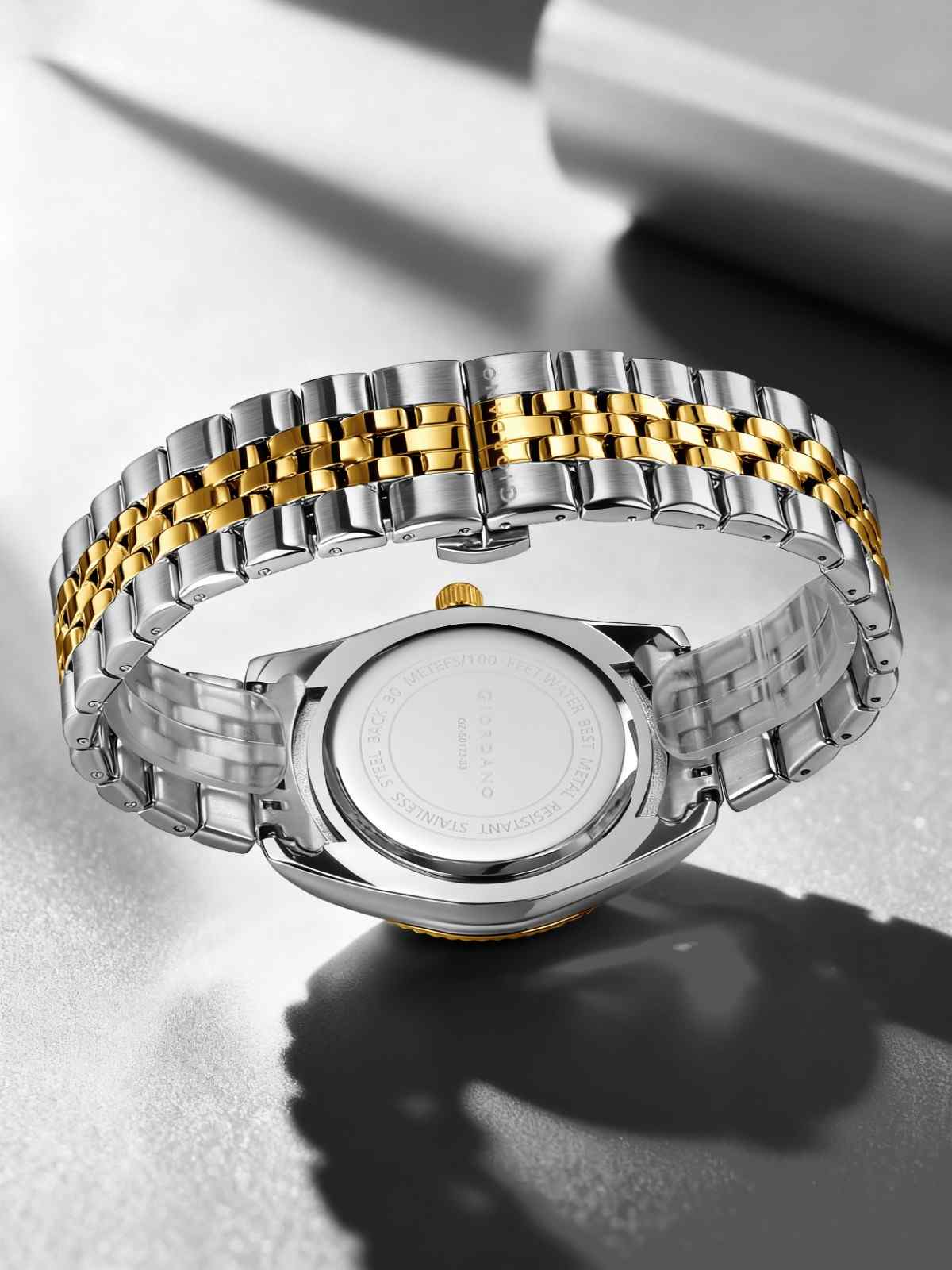 GIORDANO Analog Watch for Men – Luxury Two-Tone Stainless Steel Strap, Gold Accents, Crystal Hour Markers, Fluted Bezel, and Day-Date Display - GZ-50173-11