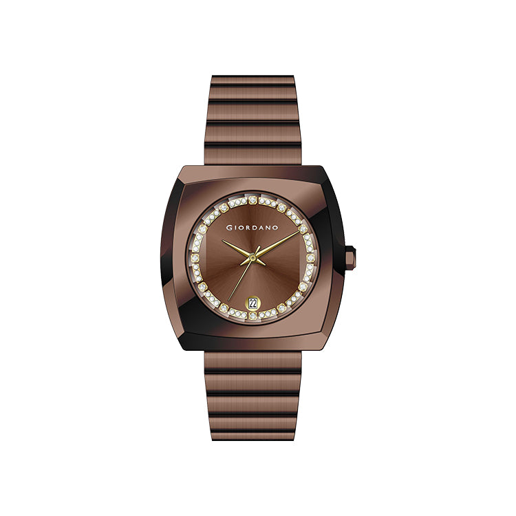 Giordano Square Analog Watch for men –  Sunray gloss Dial with Crystal Hour Markers, Date Display & Stainless Steel Strap – Stylish Luxury Timepiece | GZ-50155-44