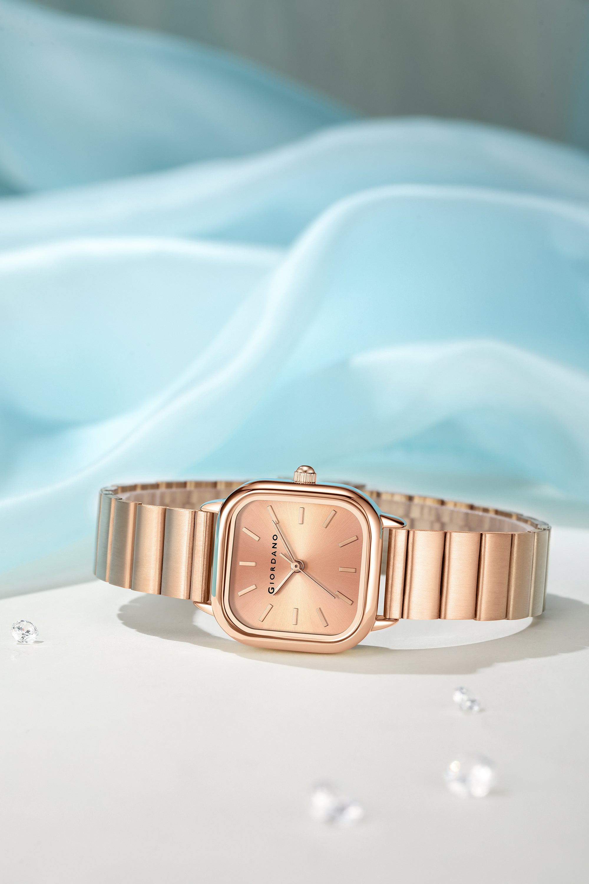 Giordano Classic Square Watch for Women – Polished Stainless Steel Strap, Minimalist Compact Design | GZ-60098-77