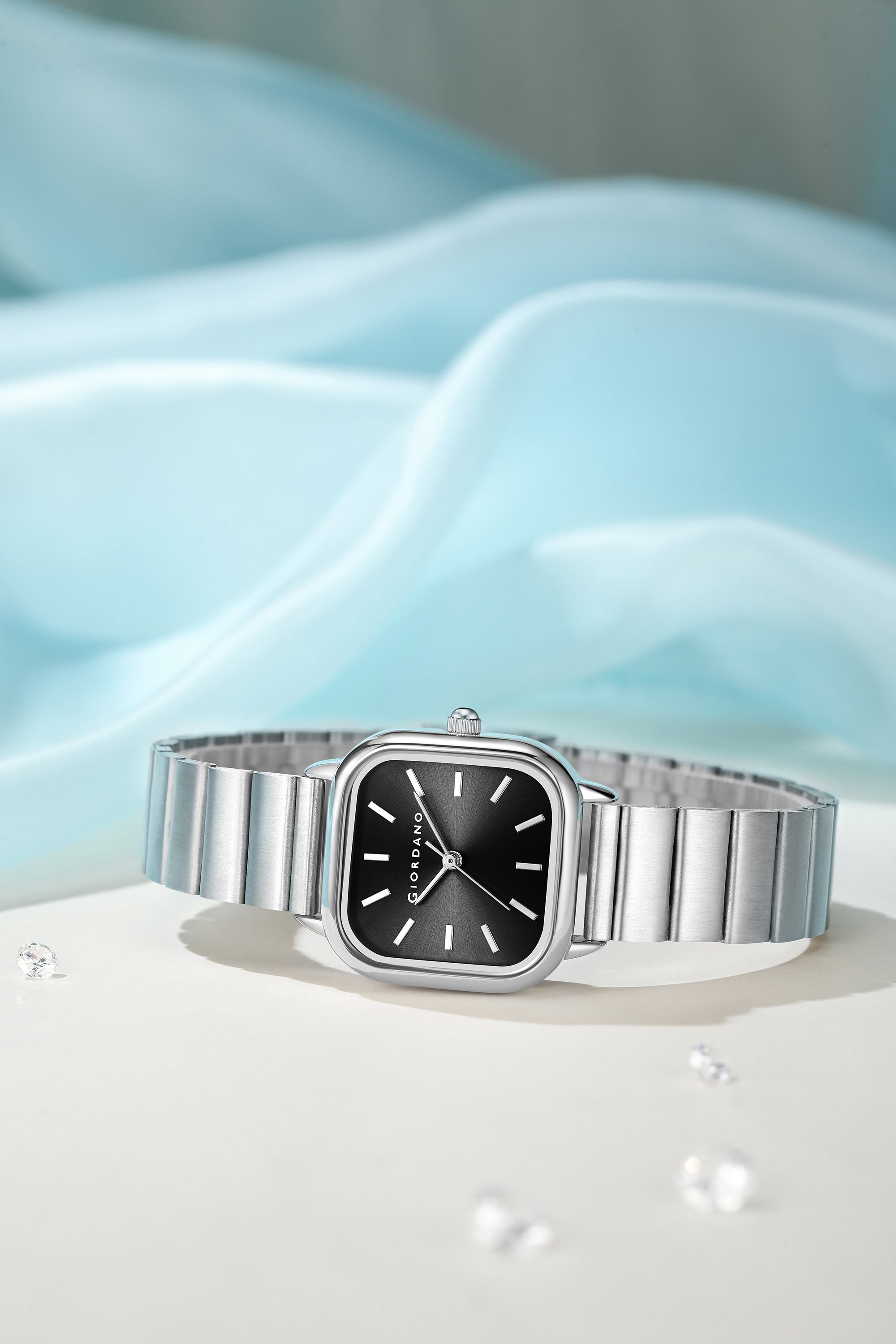 Giordano Classic Square Watch for Women – Polished Stainless Steel Strap, Minimalist Compact Design | GZ-60098-11