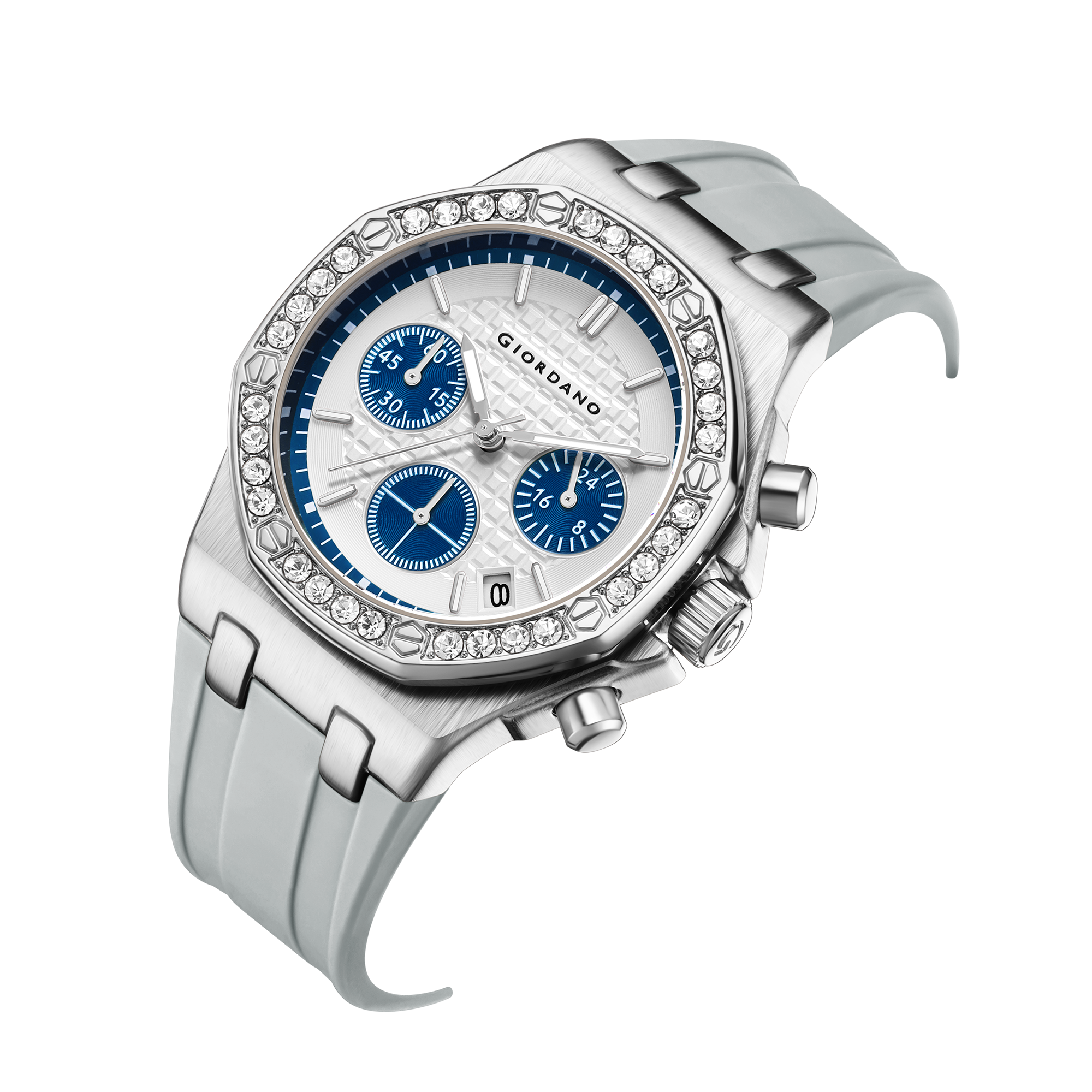 Giordano Chronograph Watch for Women | Stainless Steel Case, Crystal bezel | Modern & Stylish Timepiece with Comfortable Silicone Strap | GZ-50154-11