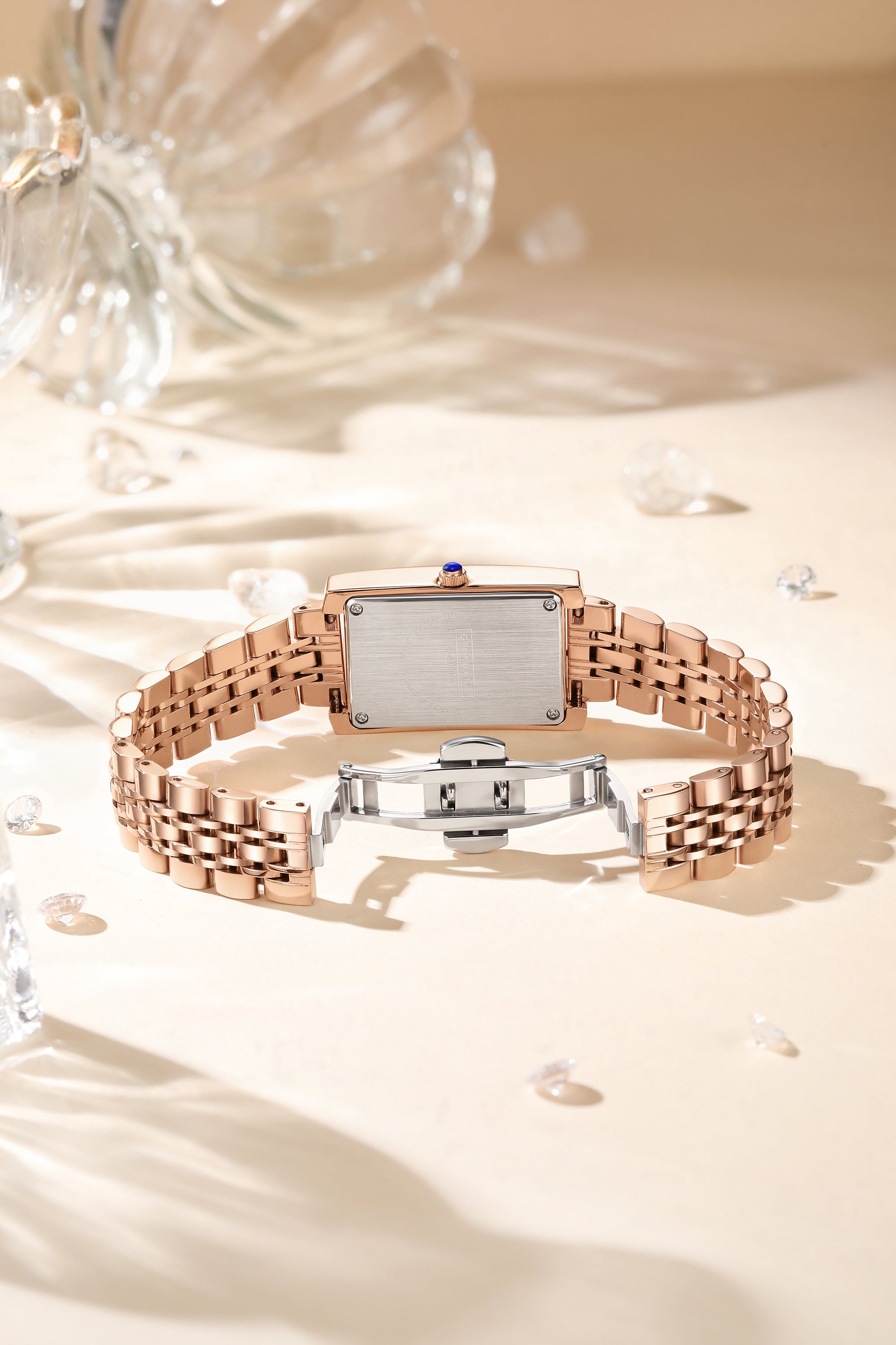 Giordano Rectangular Dress Watch for women with Crystal Bezel, roman indiced and Sparkling Dial | GZ-60119-22