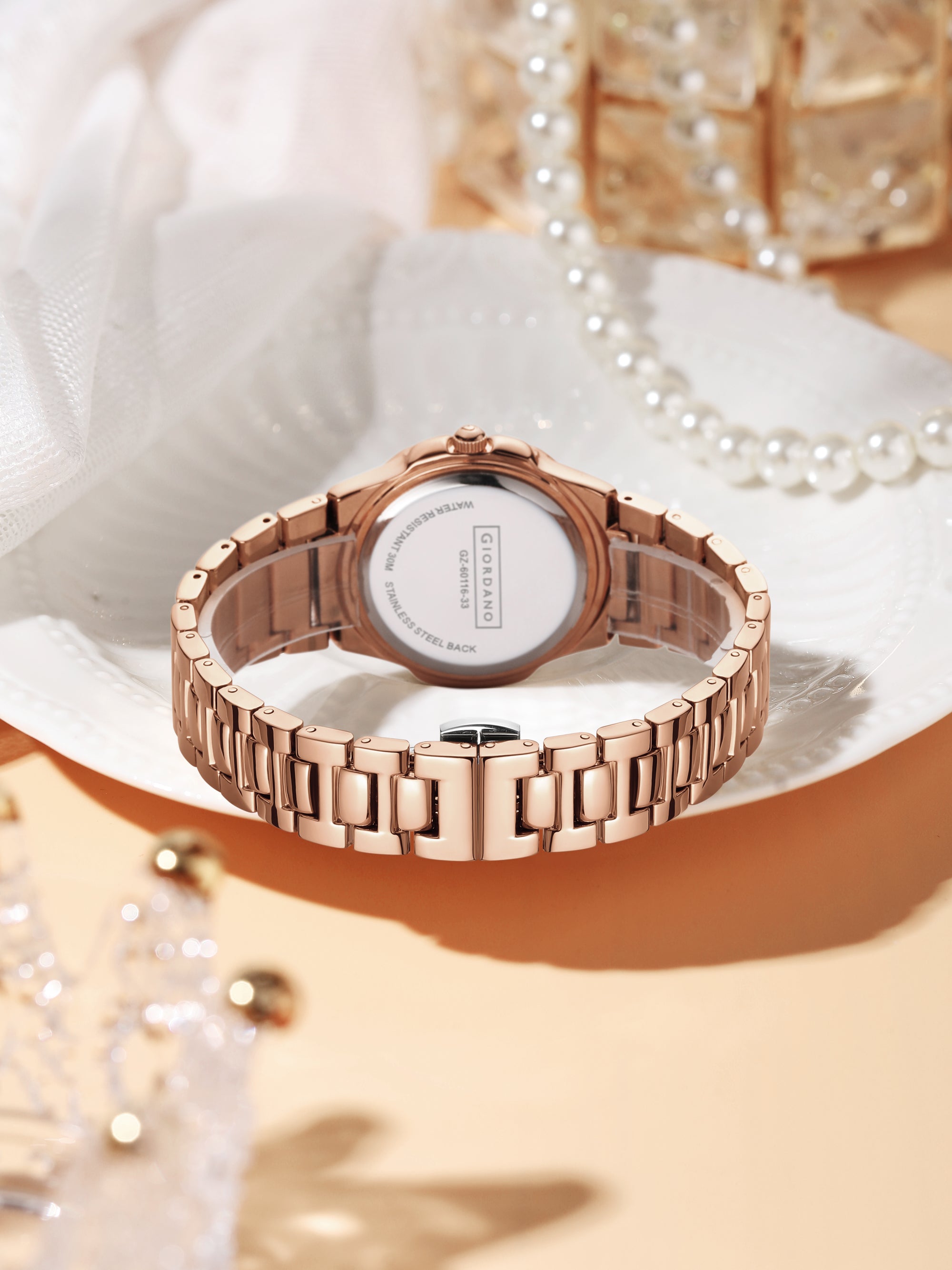 Giordano Luxury Watch for Women with Crystal Indices,Textured Dial, Stainless Steel Strap and Date Display | GZ-60116-55