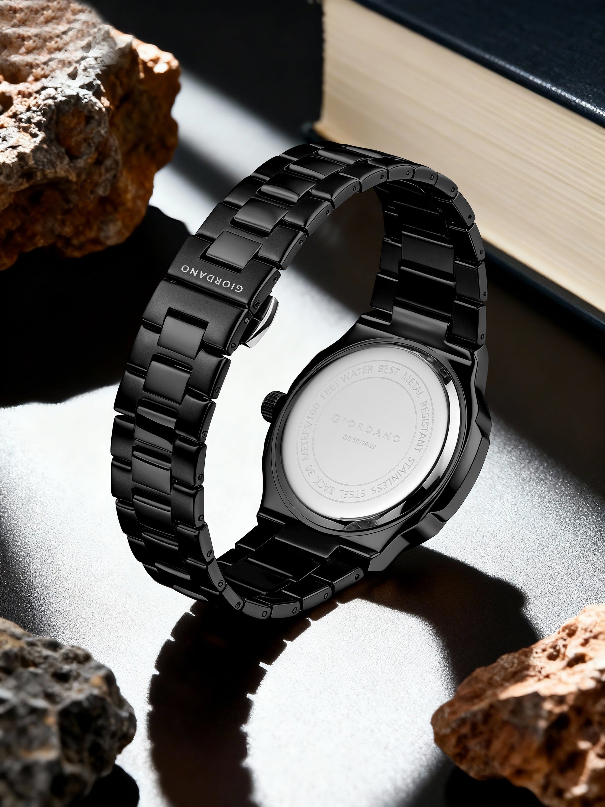 GIORDANO Analog Watch for Men – Classic Moon Phase Design with Textured Dial, Durable Stainless Steel Strap, and Date Display - GZ-50179-22